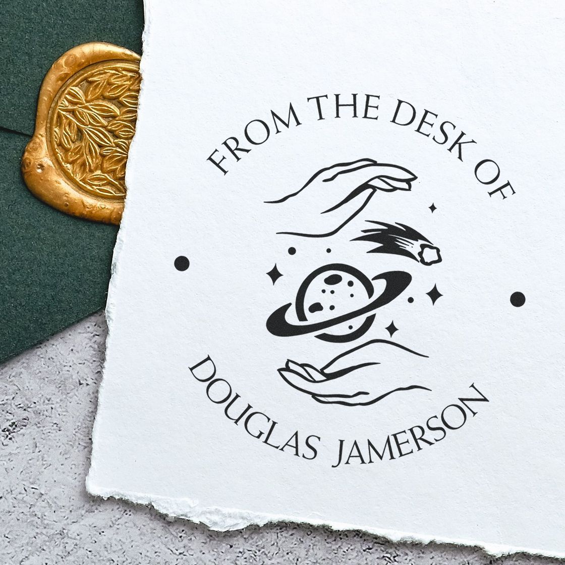 Wood Handle Graceful Planets Personalized Book Lover Stamper - Engineer Seal Stamps