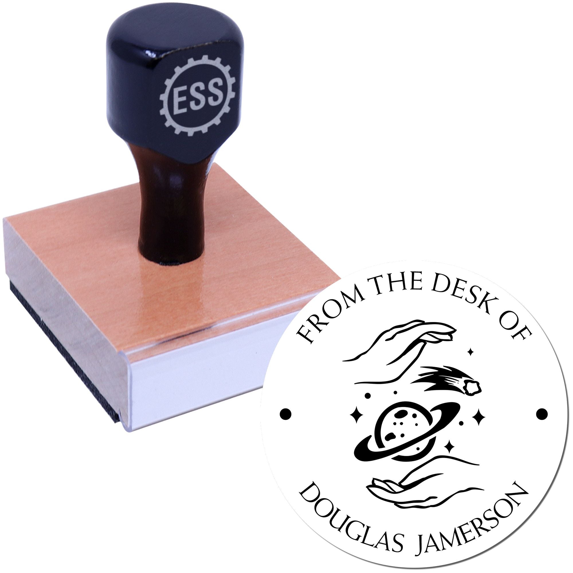 Wood Handle Graceful Planets Personalized Book Lover Stamper - Engineer Seal Stamps