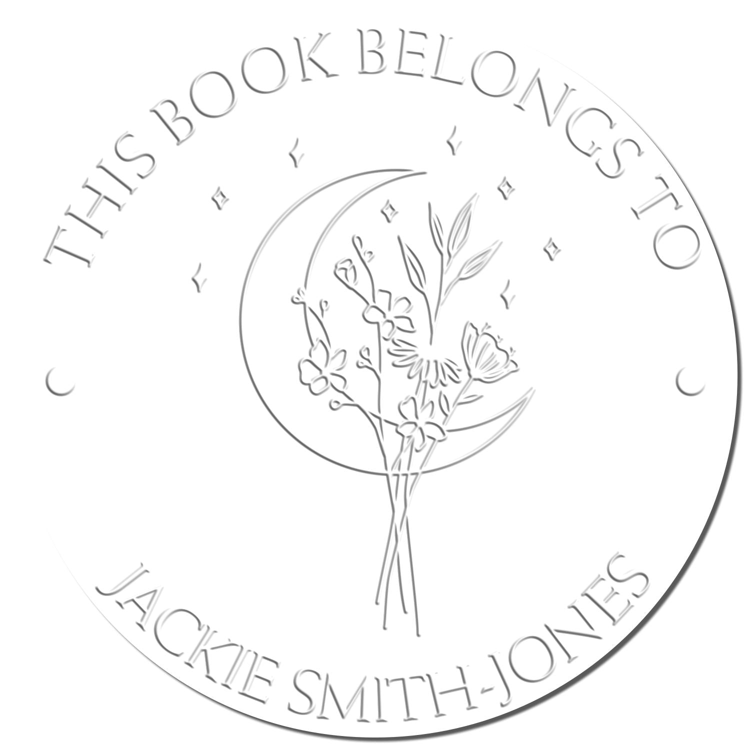 Soft Tranquil Moon Flowers Personalized Book Lover Embossed Stamp