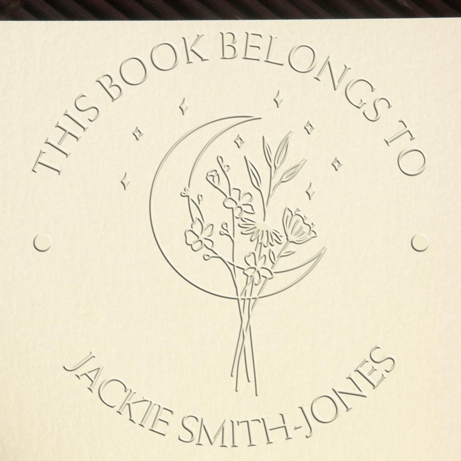 Soft Tranquil Moon Flowers Personalized Book Lover Embossed Stamp