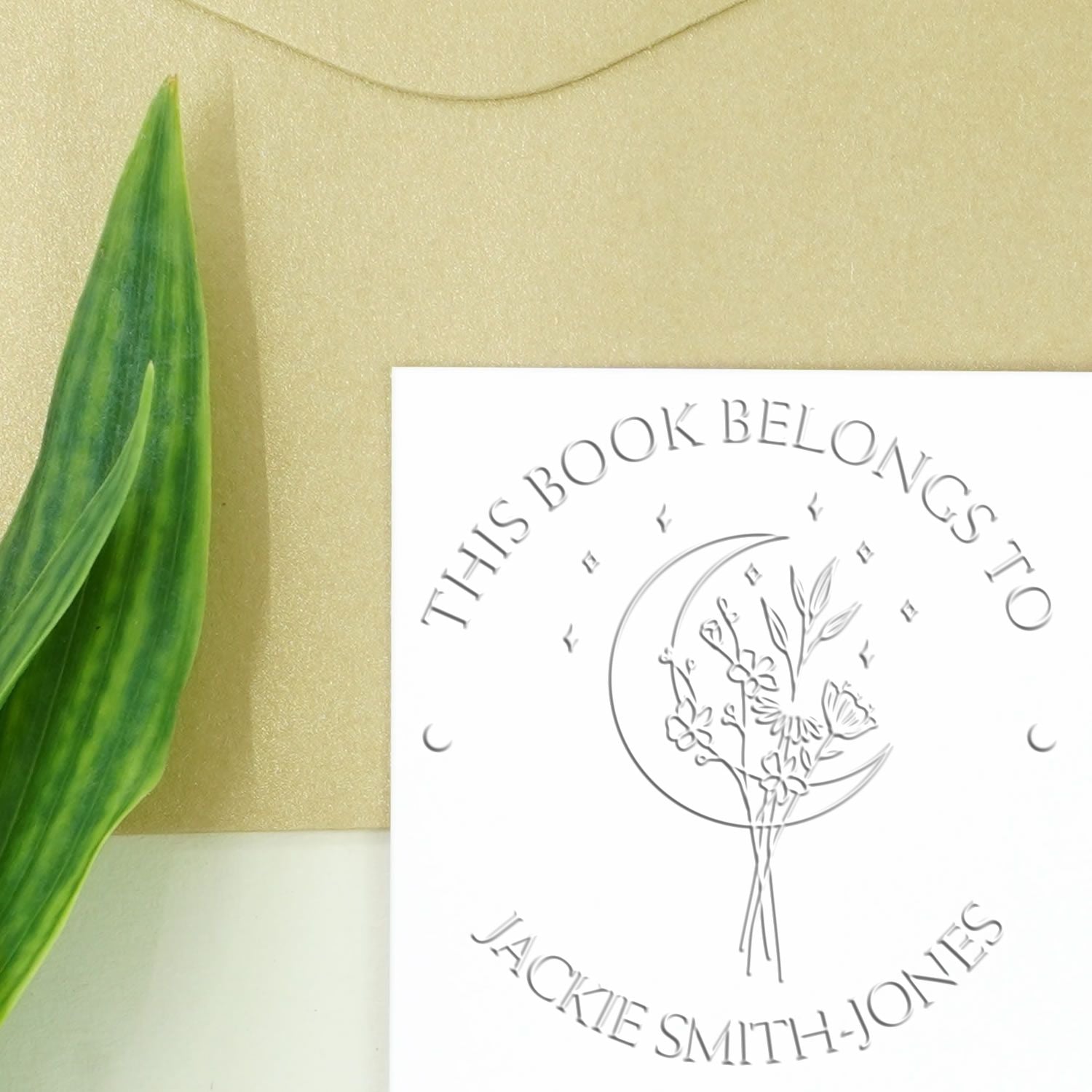Soft Tranquil Moon Flowers Personalized Book Lover Embossed Stamp
