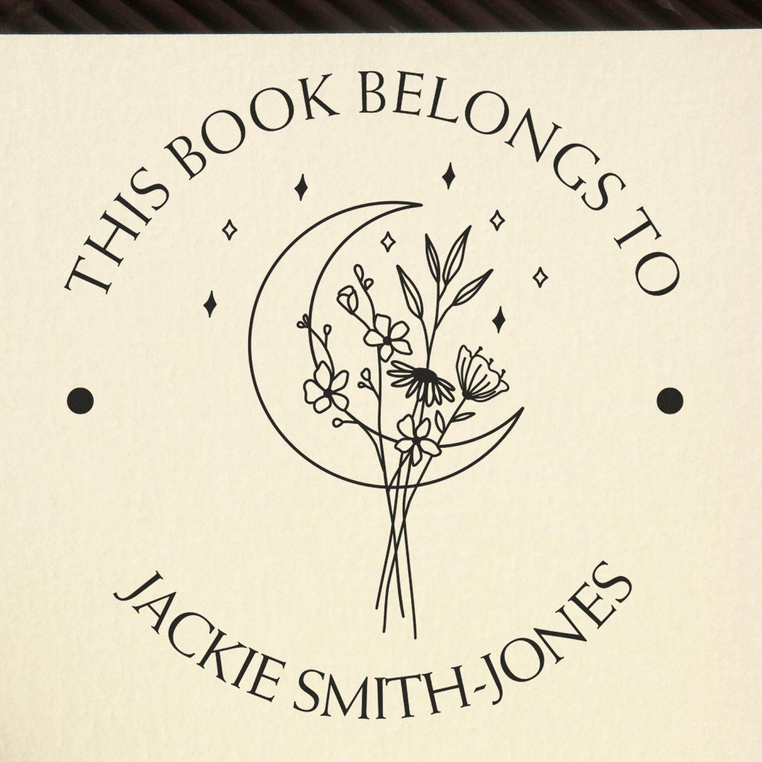Wood Handle Tranquil Moon Flowers Personalized Book Name Stamp