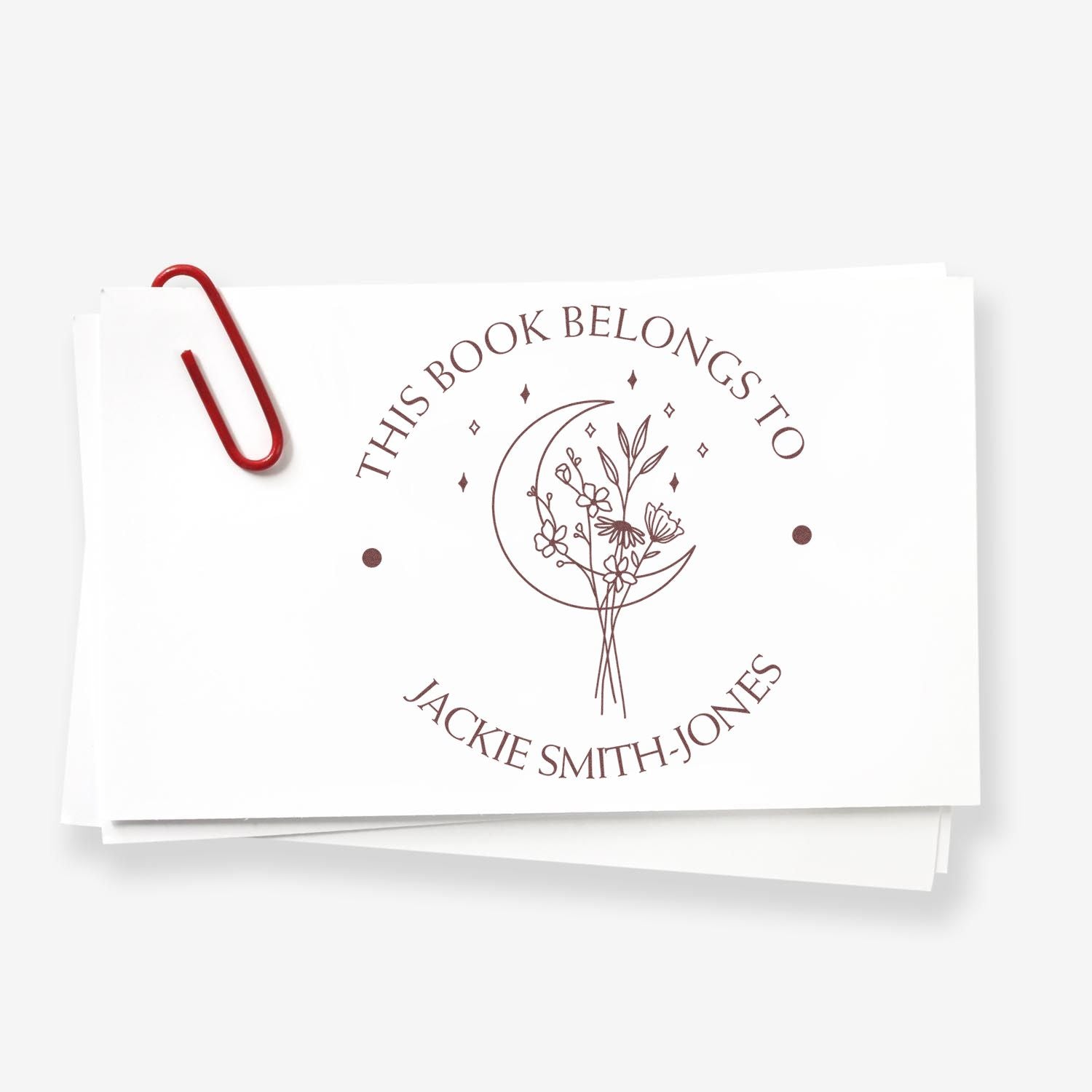 Wood Handle Tranquil Moon Flowers Personalized Book Name Stamp
