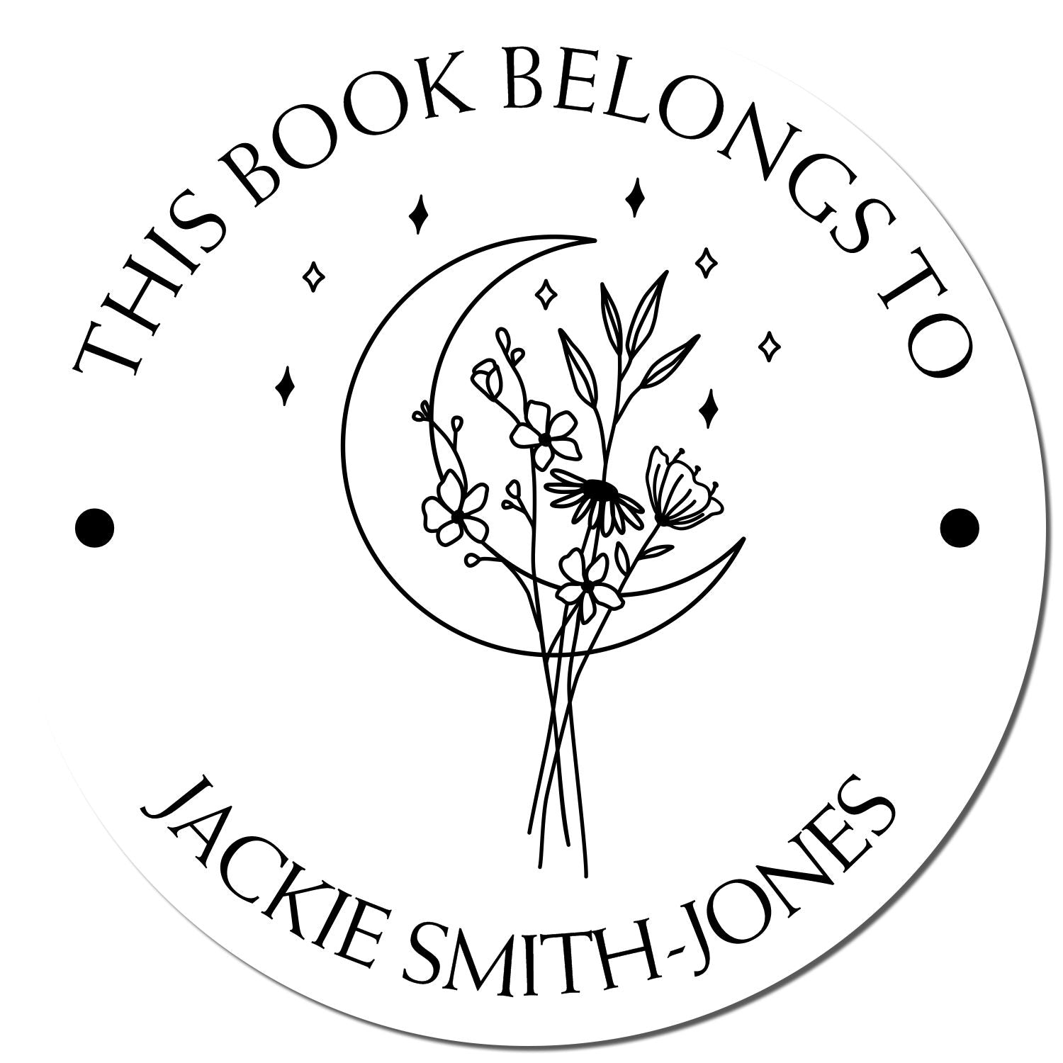 Wood Handle Tranquil Moon Flowers Personalized Book Name Stamp