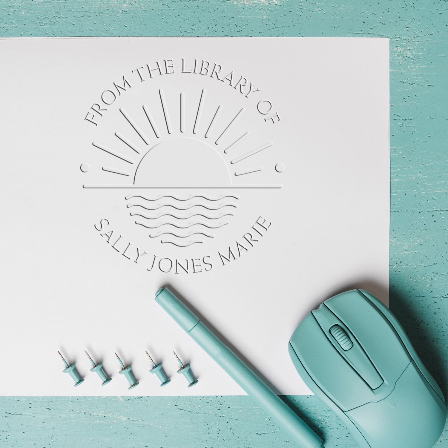 Soft Playful Sunrise Personalized Book Lover Embosser