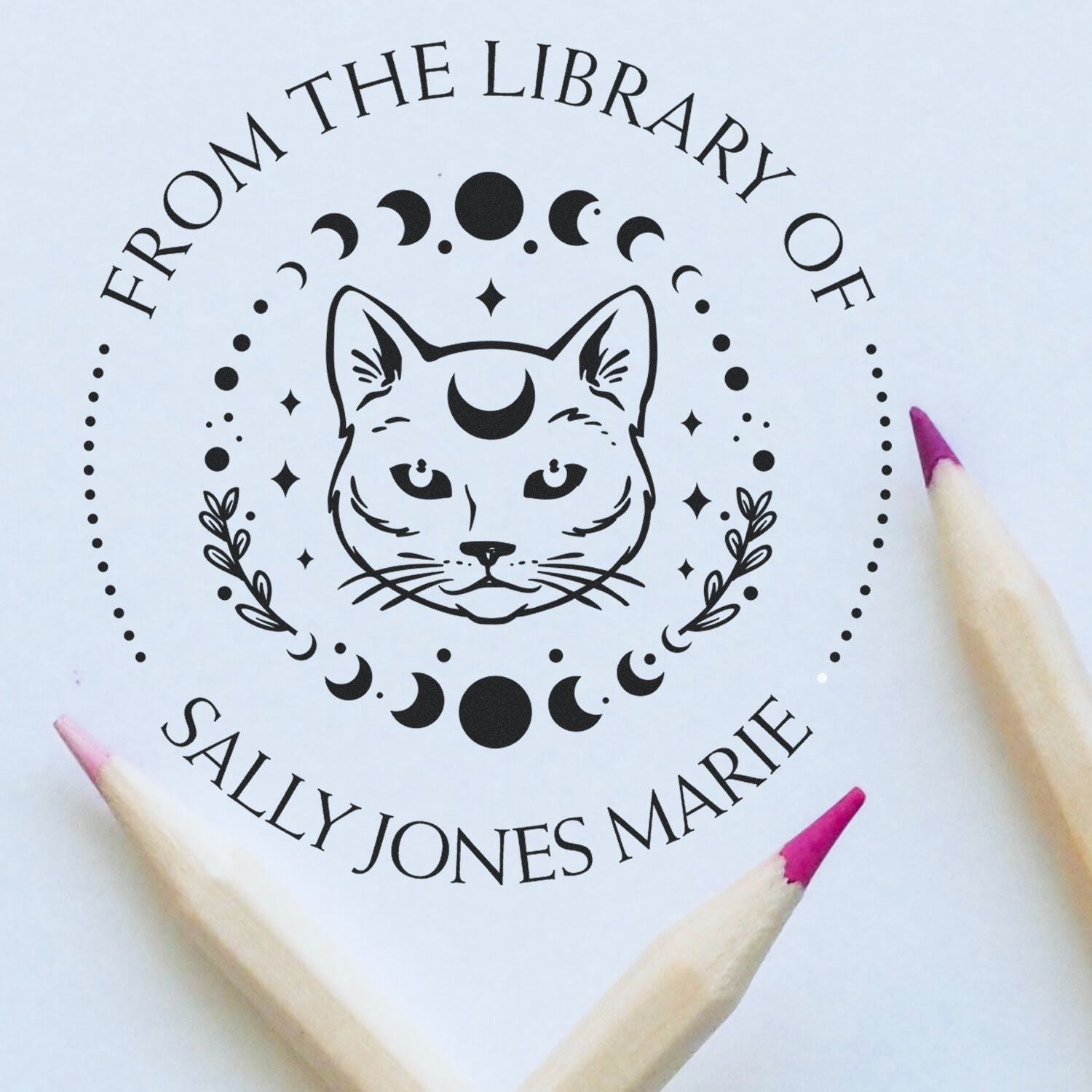 Wood Handle Magical Cat Custom Read It Love It Stamp - Engineer Seal Stamps