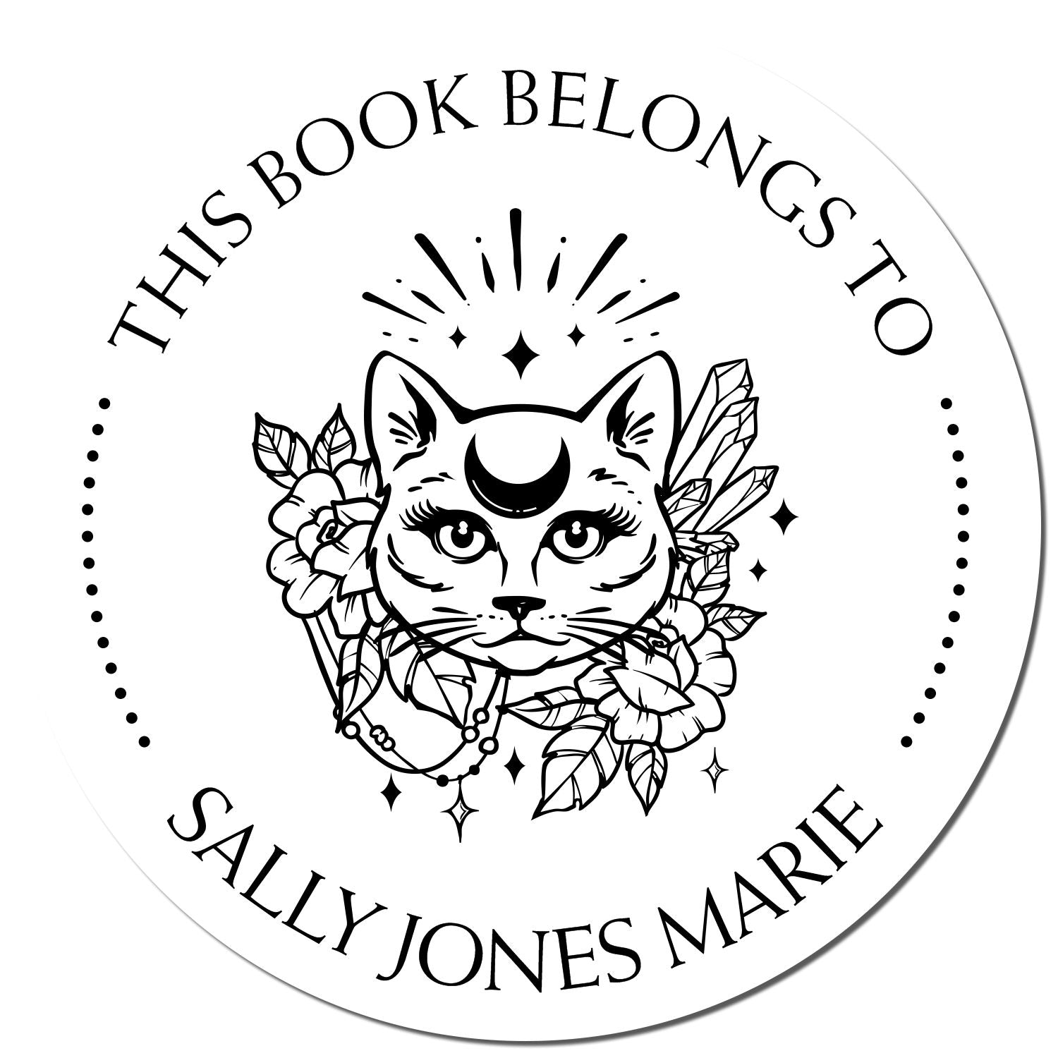 Wood Handle Divine Feline Personalized Book Ownership Label Stamp - Engineer Seal Stamps