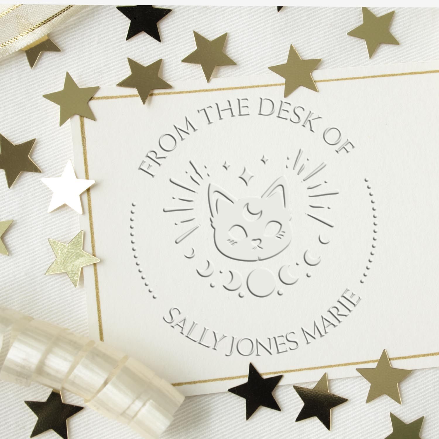 Hybrid Radiant Cat Personalized Library Embossing Stamp - Engineer Seal Stamps