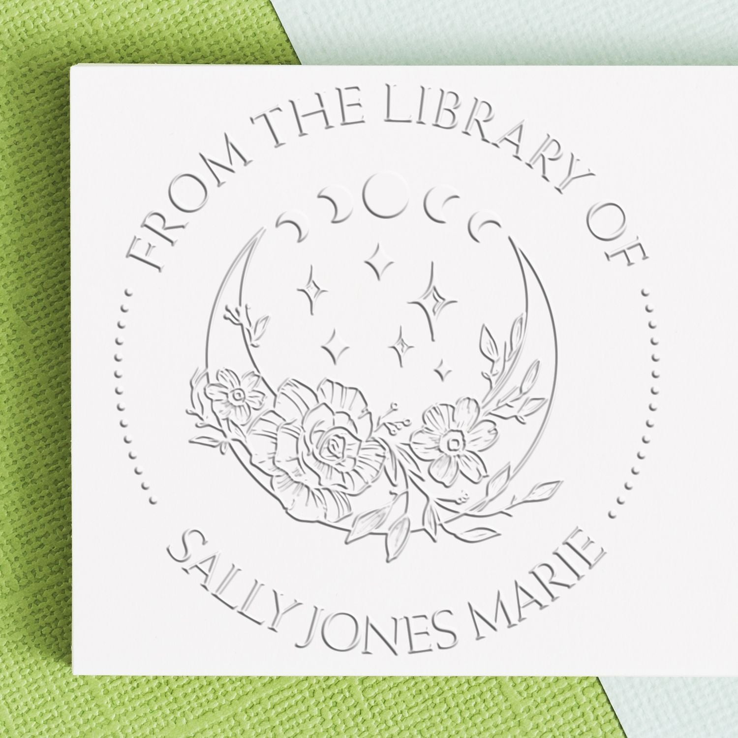 Soft Sublime Celestial Personalized Book Name Embossing Stamp