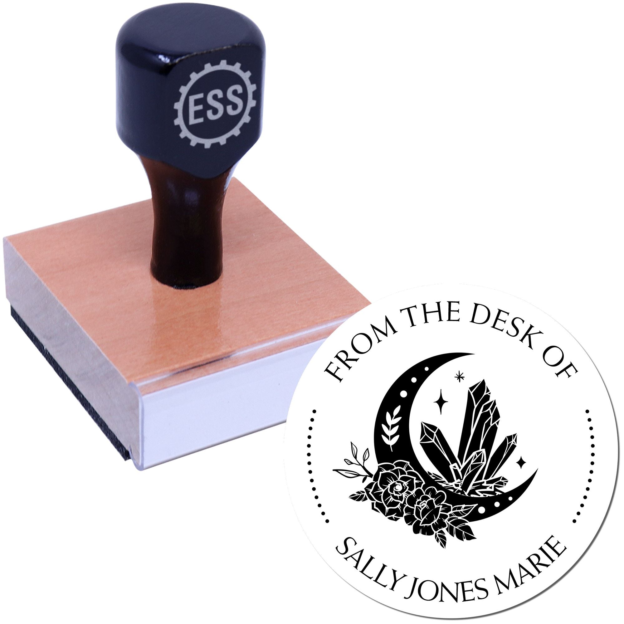 Wood Handle Fantastical Moon Personalized From The Library Of Stamper - Engineer Seal Stamps