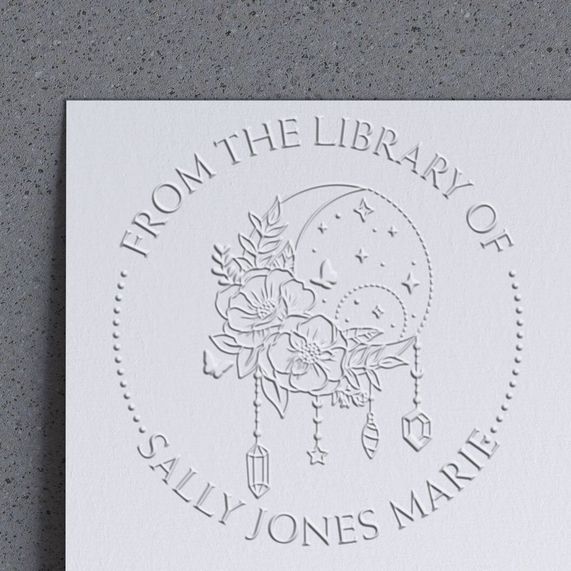 Soft Lively Luna Personalized Book Ownership Label Embossed Stamp