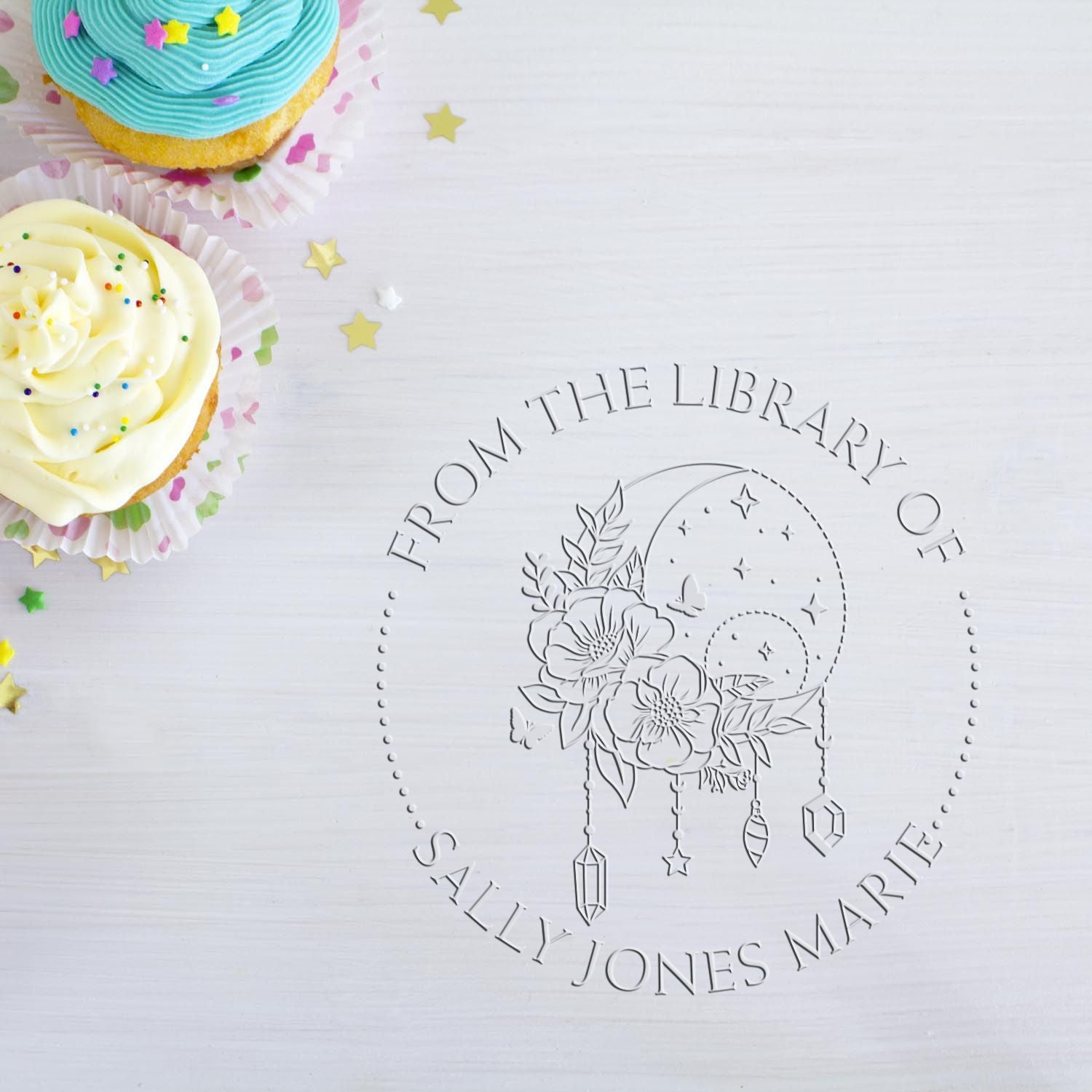 Soft Lively Luna Personalized Book Ownership Label Embossed Stamp