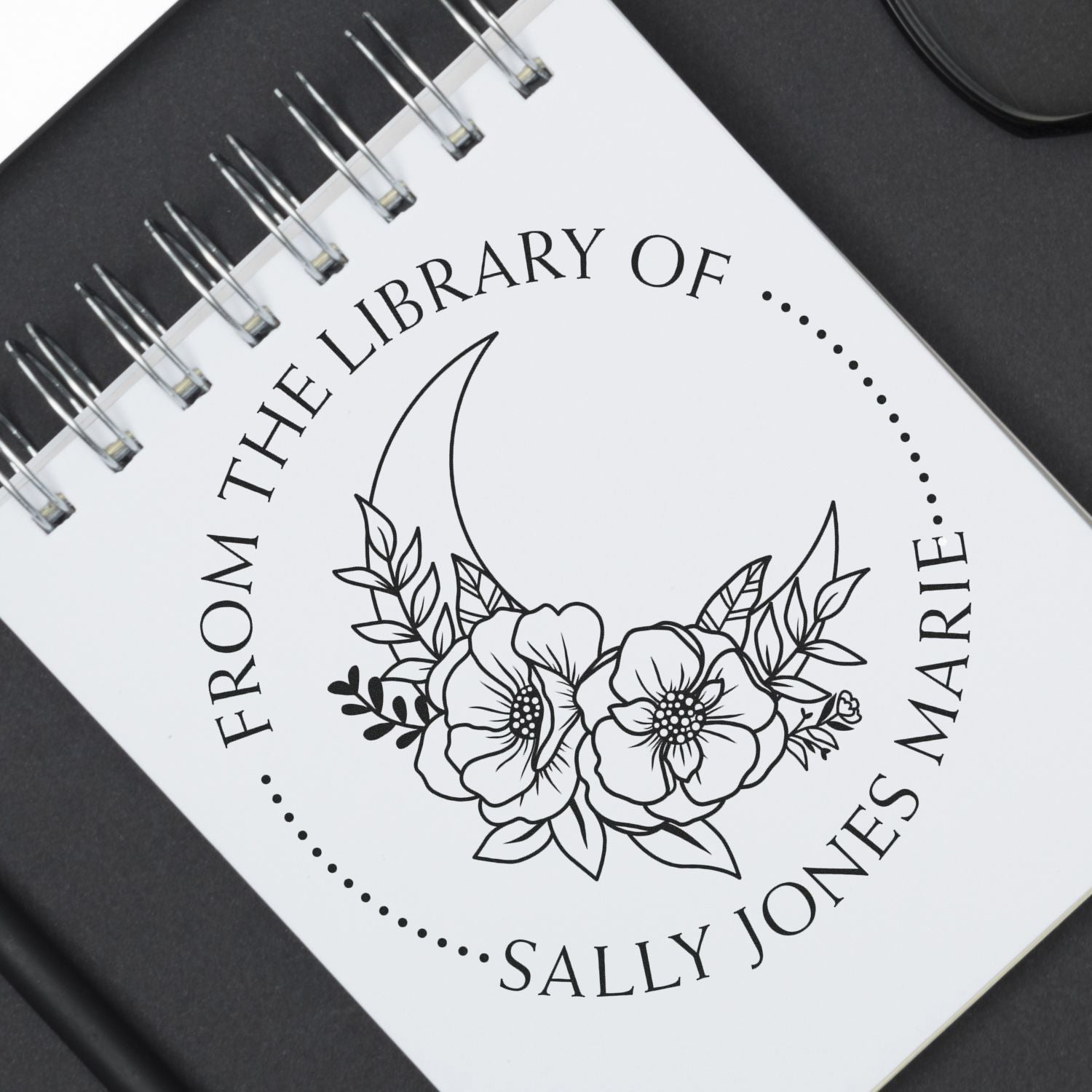 Wood Handle Gentle Moon Personalized Library Name Stamper - Engineer Seal Stamps