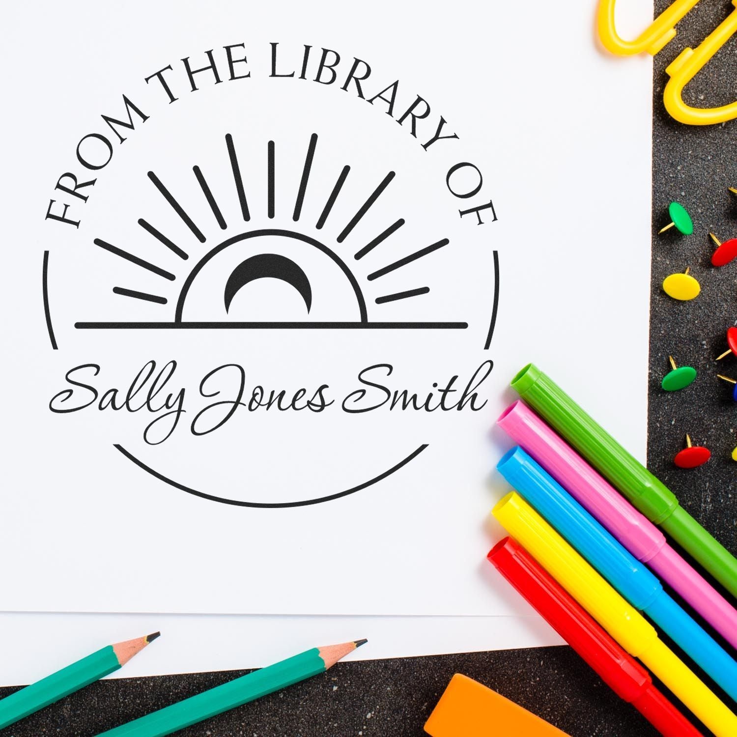 PSI Pre-Inked Sublime Sun & Moon Customized Book Library Stamp - Engineer Seal Stamps