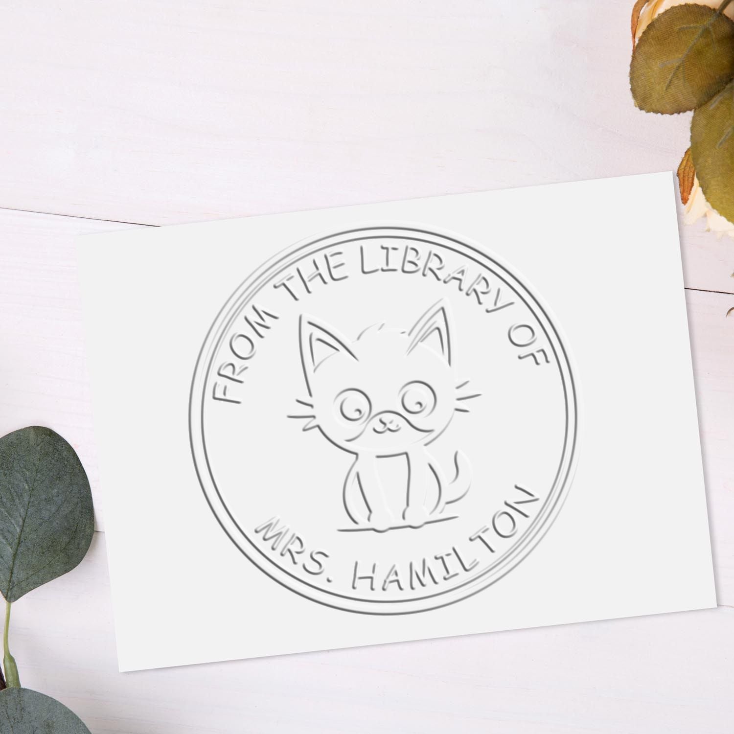 Desk Playful Kitty Custom Library Name Embossing Seal - Engineer Seal Stamps
