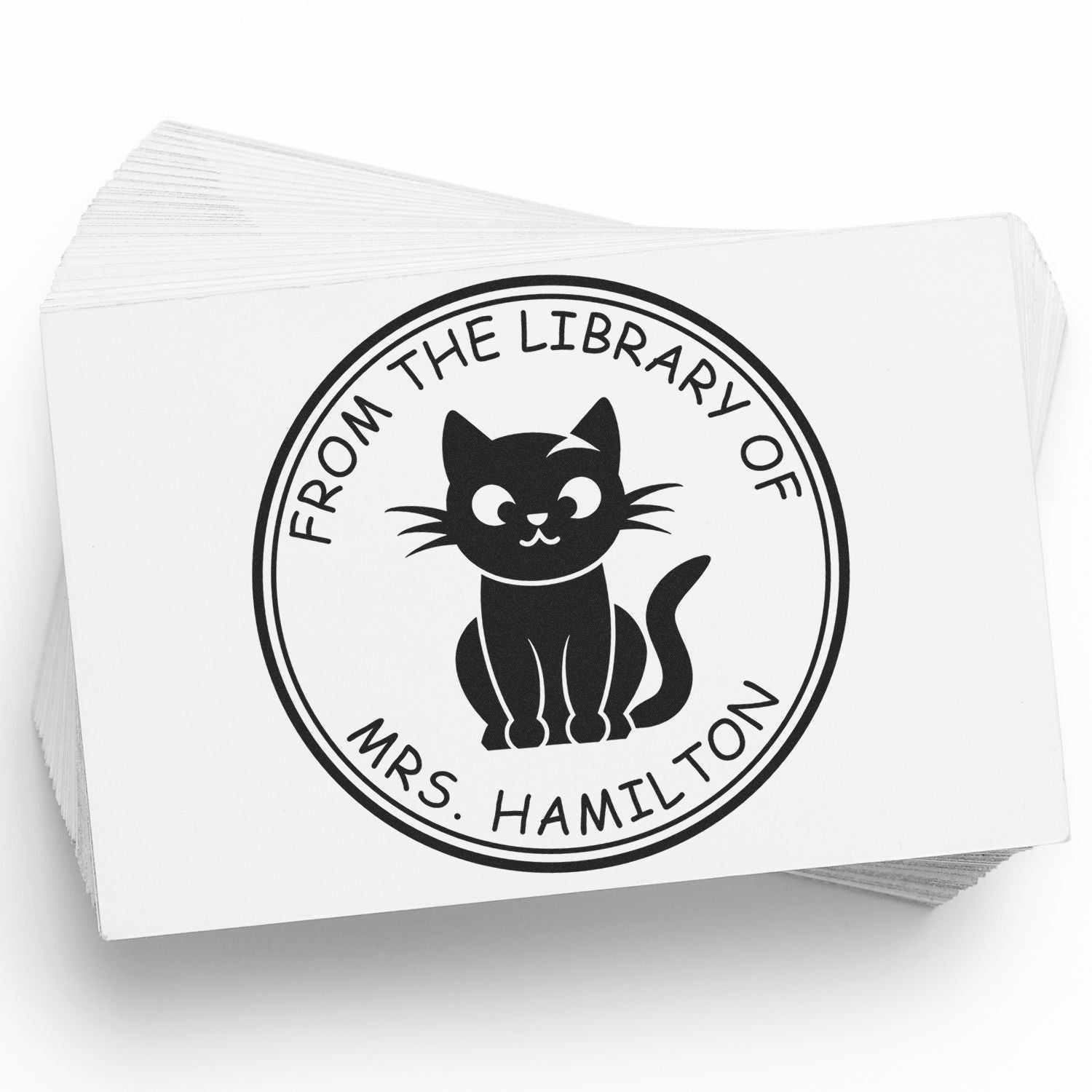 Self-Inking Curious Kitty Custom Made Library Name Stamp - Engineer Seal Stamps