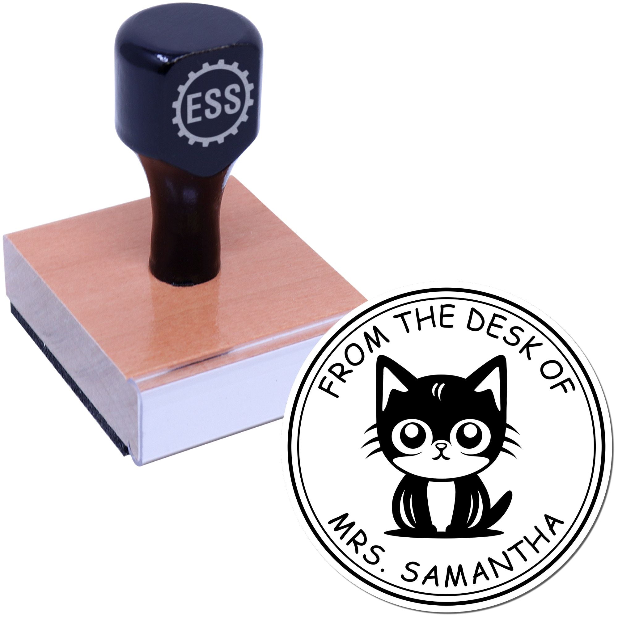 Wood Handle Charming Cat Custom Book Library Stamp - Engineer Seal Stamps