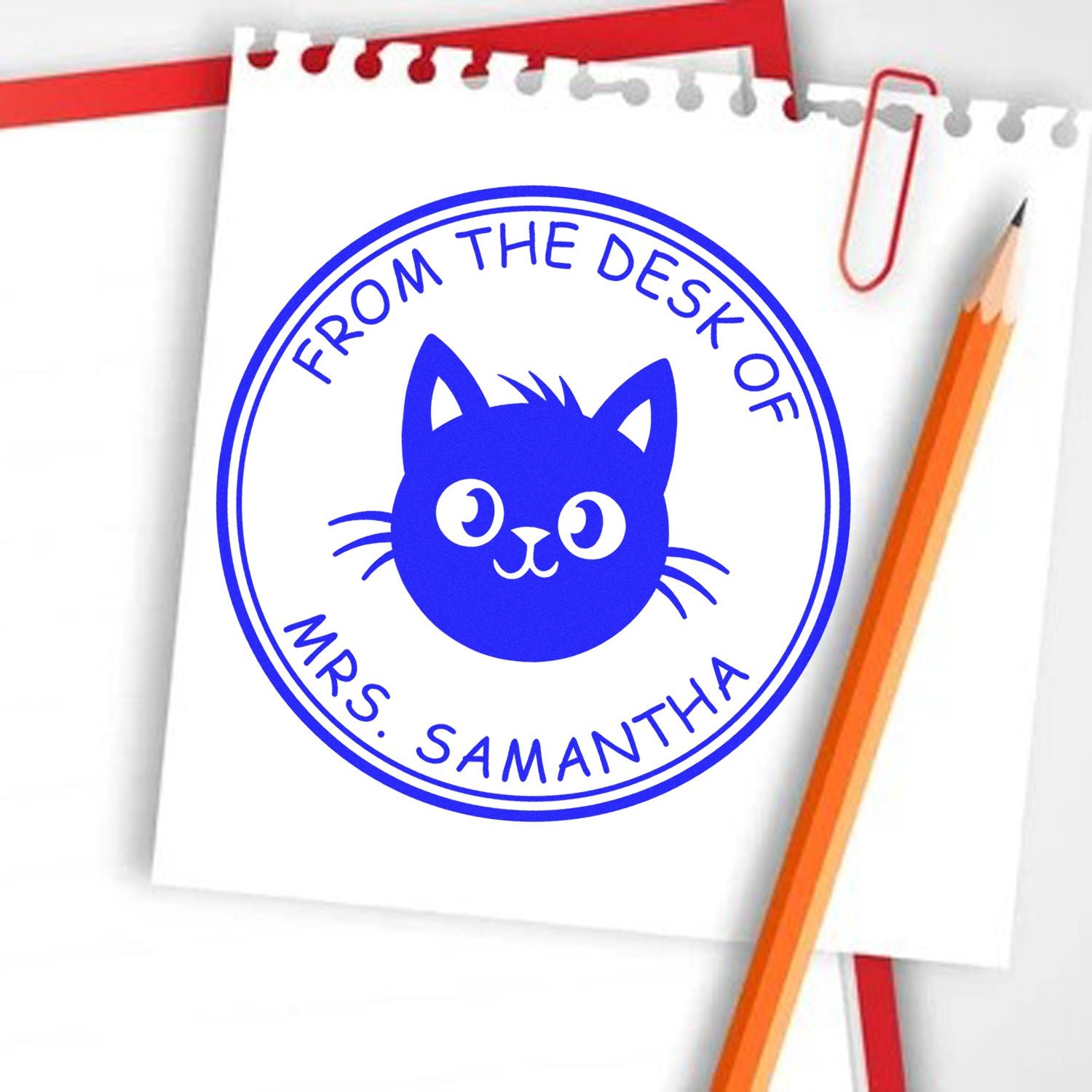 Wood Handle Affectionate Cat Custom Book Name Stamp