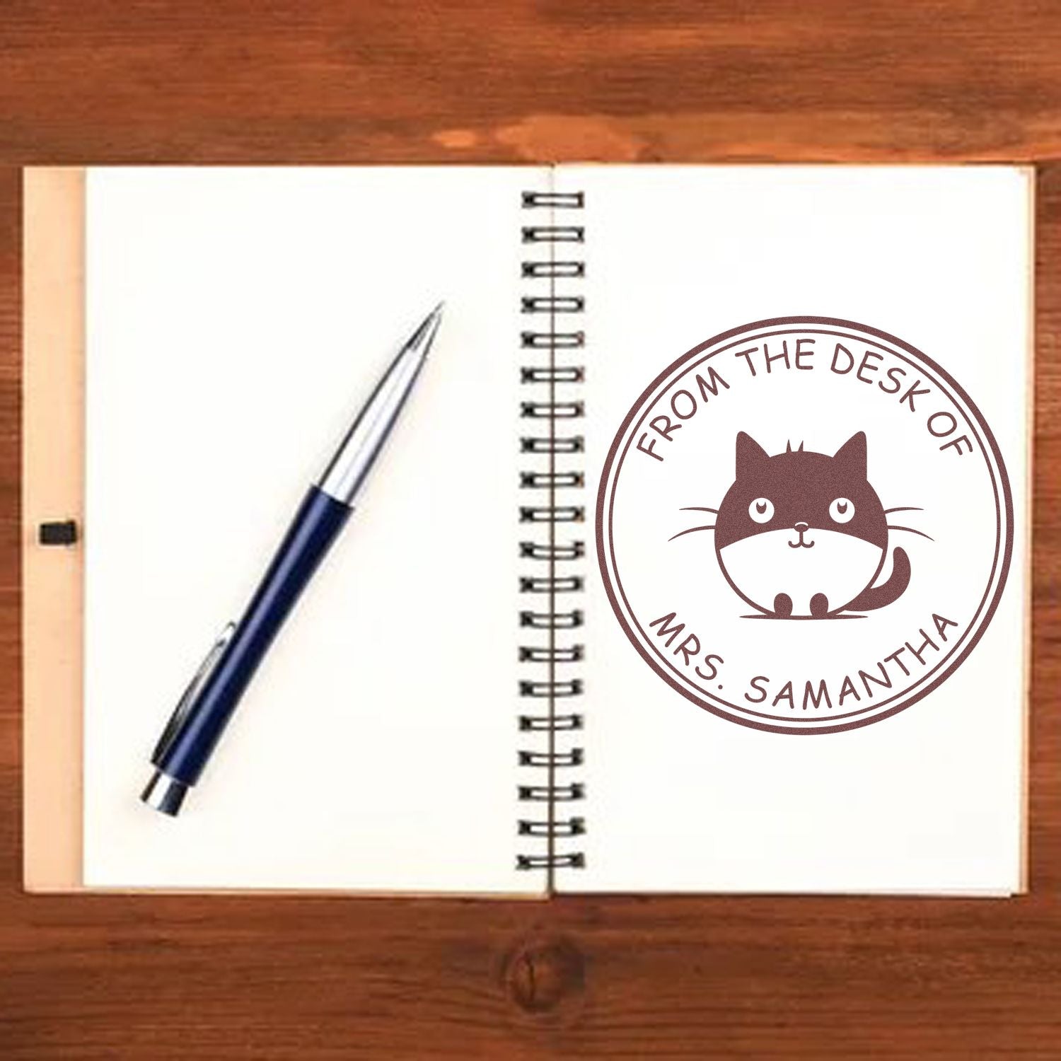 Wood Handle Elegantly Lazy Cat Custom Book Ownership Stamp - Engineer Seal Stamps
