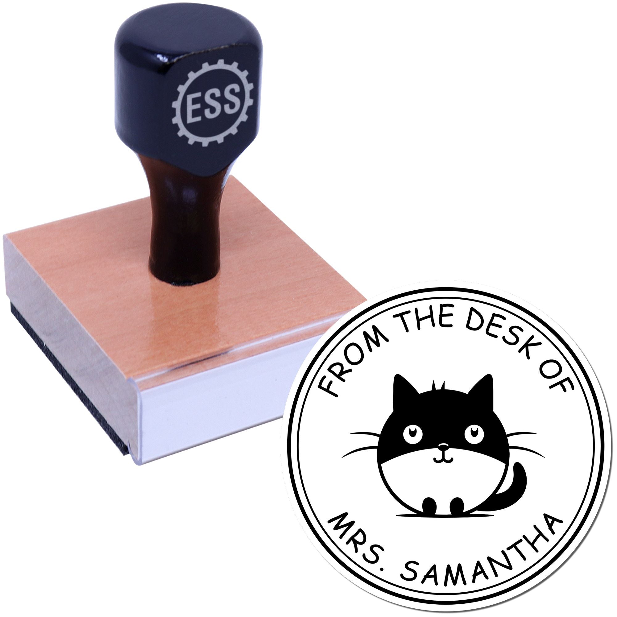 Wood Handle Elegantly Lazy Cat Custom Book Ownership Stamp - Engineer Seal Stamps