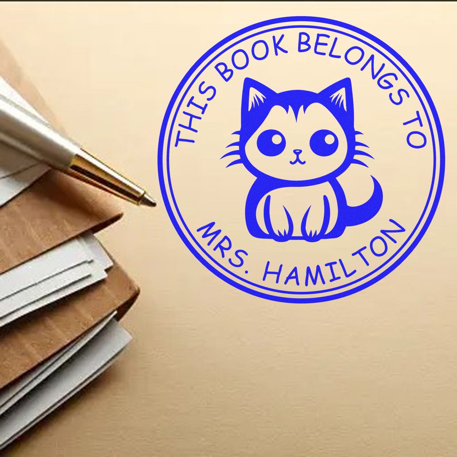 Self-Inking Comforting Cat Custom Made Name Inscription Stamp - Engineer Seal Stamps