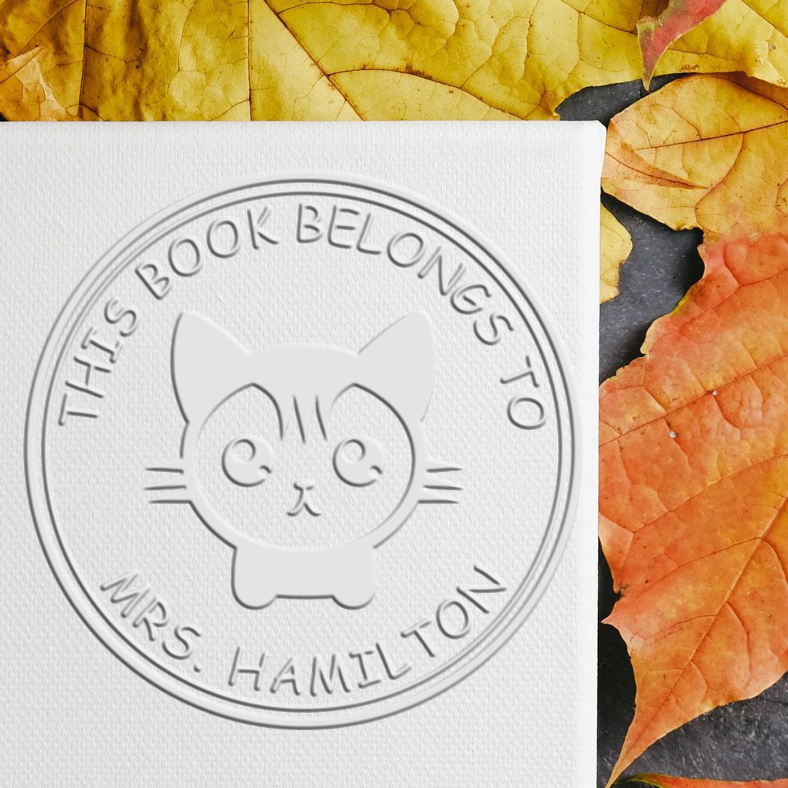 Soft Clever Cat Custom Bibliophile Embossing Stamp