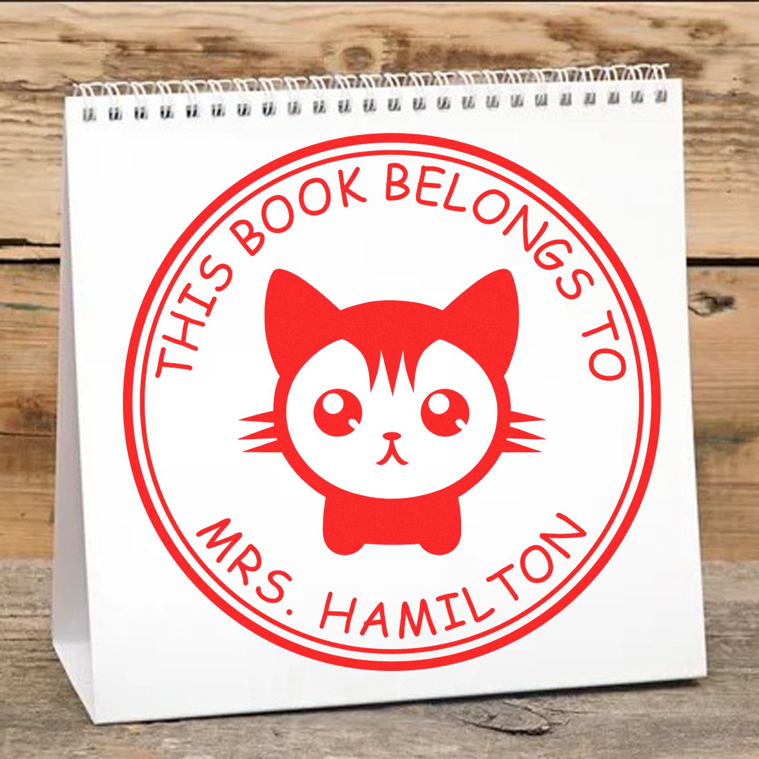 Wood Handle Clever Cat Custom Book Property Stamp - Engineer Seal Stamps