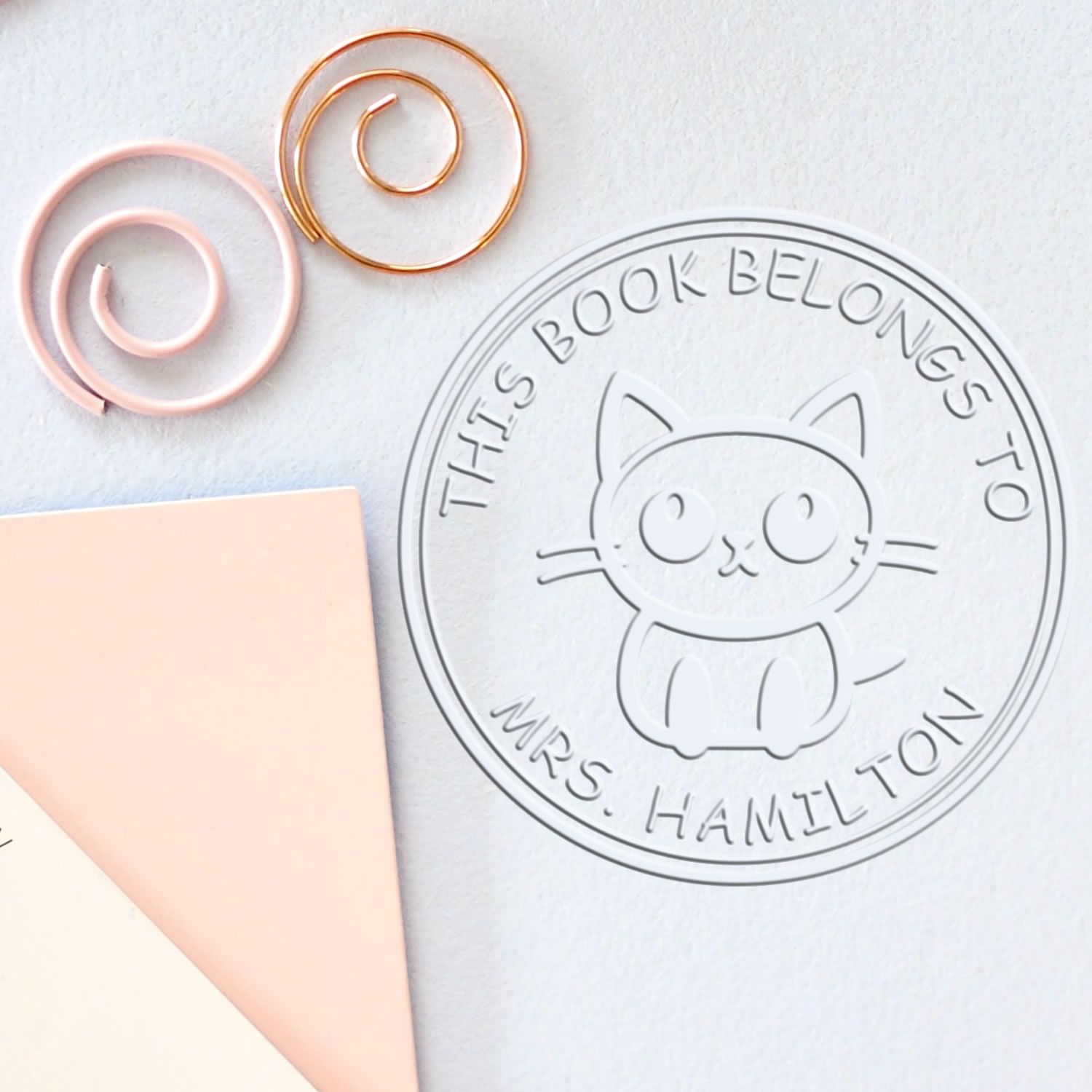 Hybrid Graceful Cat Custom Book Property Embossing Stamp - Engineer Seal Stamps