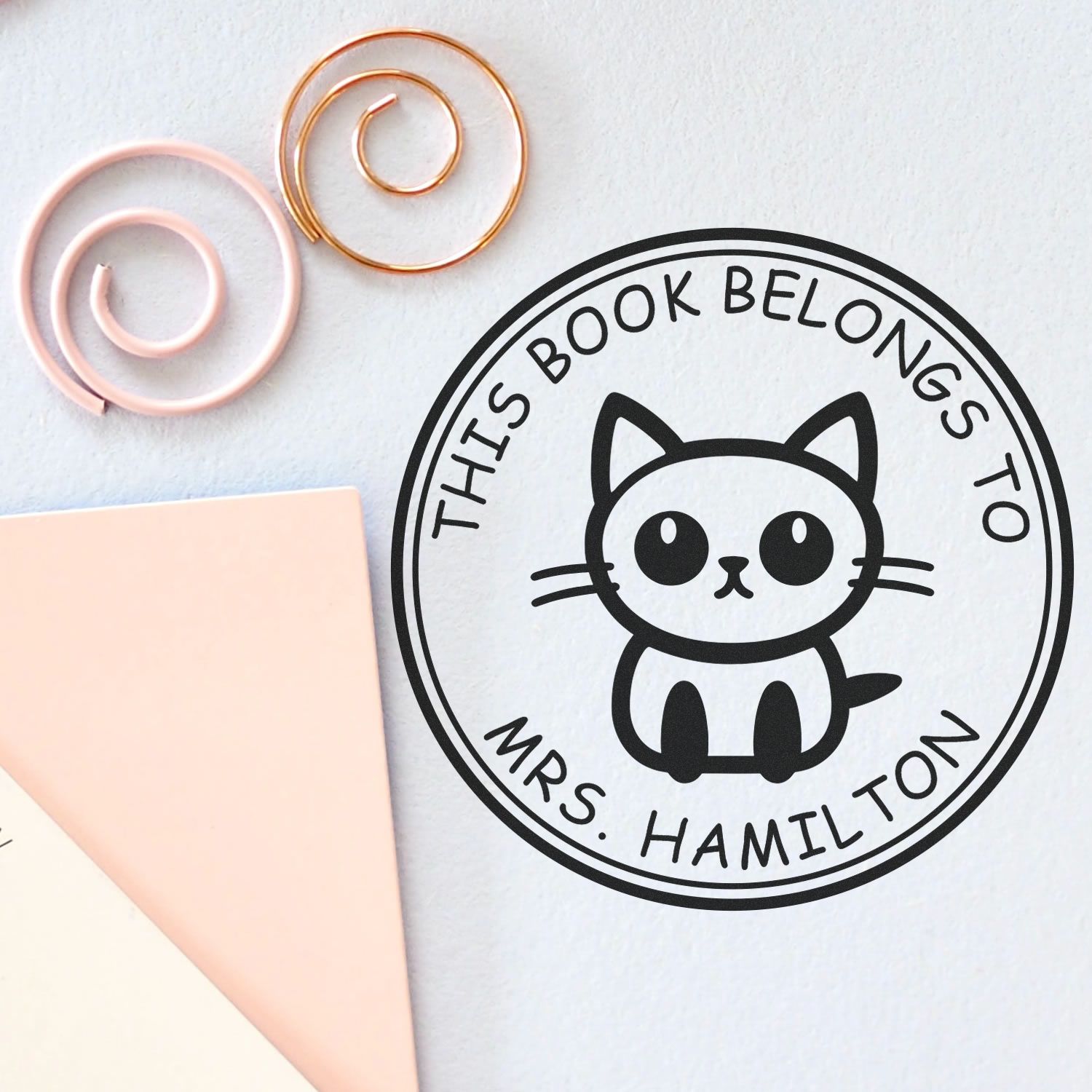 Wood Handle Graceful Cat Custom Bookworm Stamp - Engineer Seal Stamps