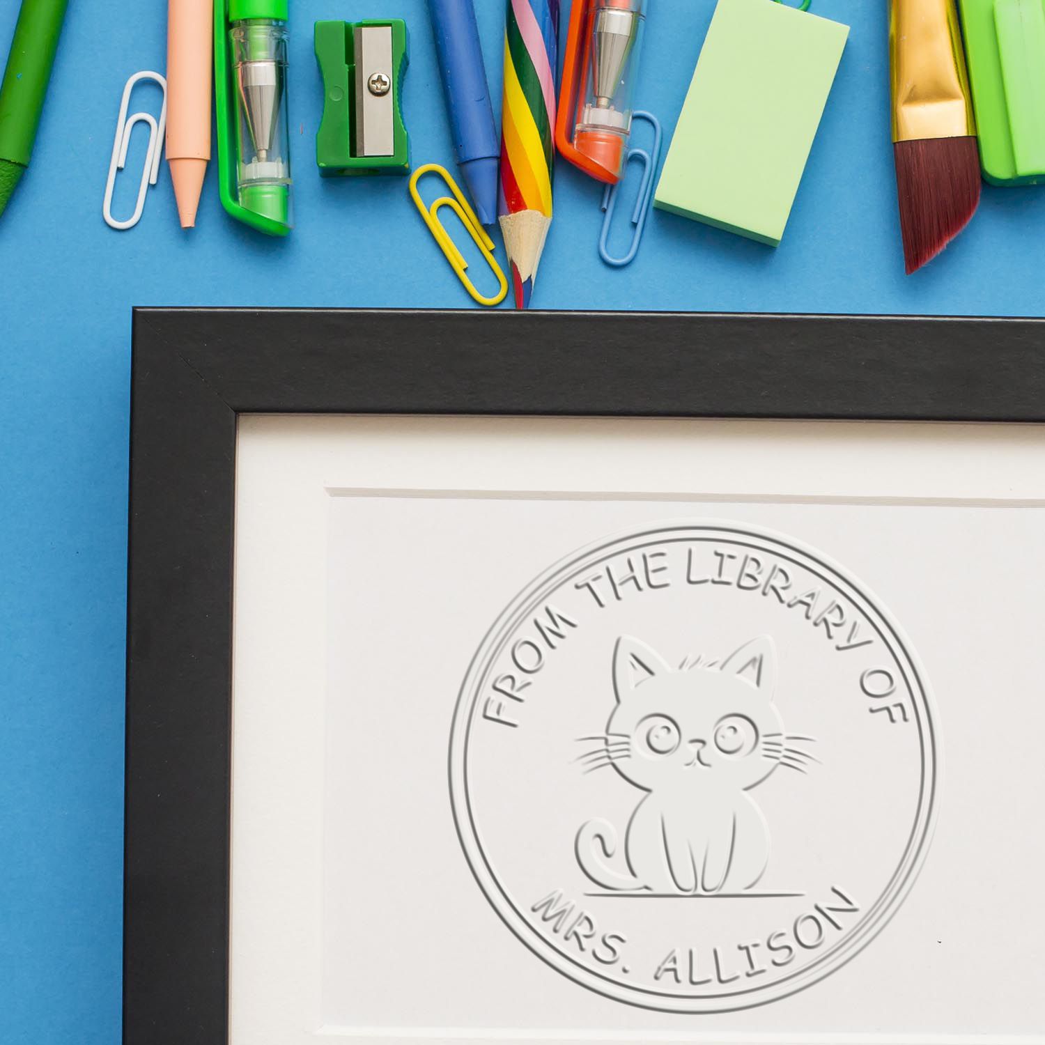 Soft Sneaky Kitty Custom Book Embossing Stamp