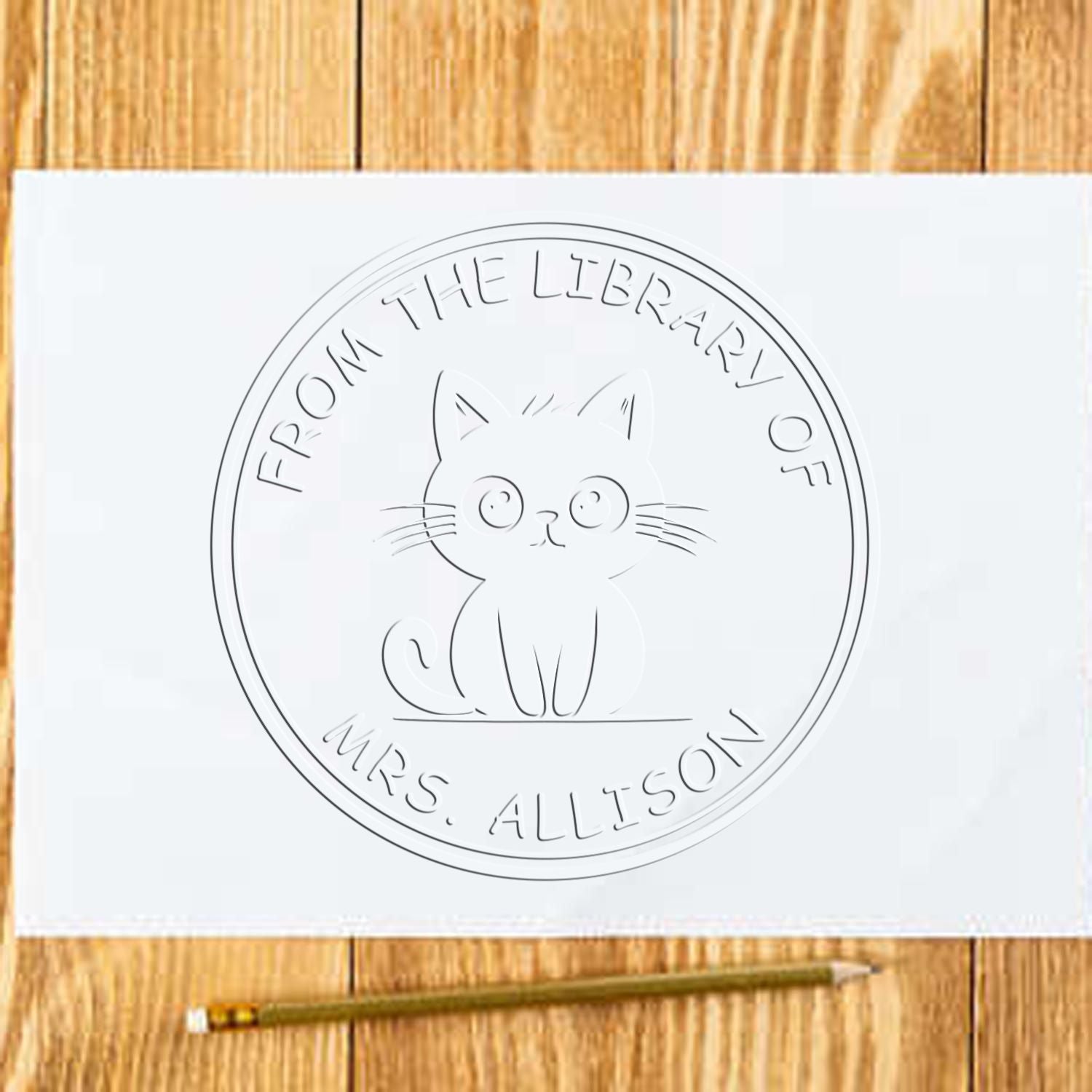 Soft Sneaky Kitty Custom Book Embossing Stamp