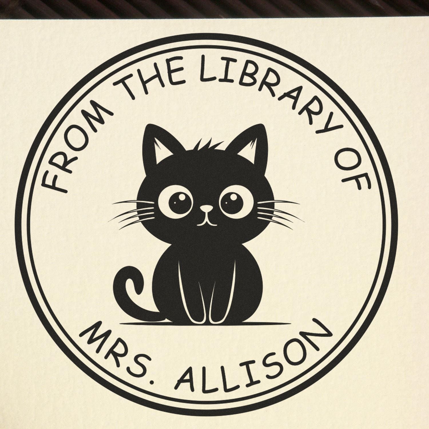 Wood Handle Sneaky Kitty Custom Library Stamp