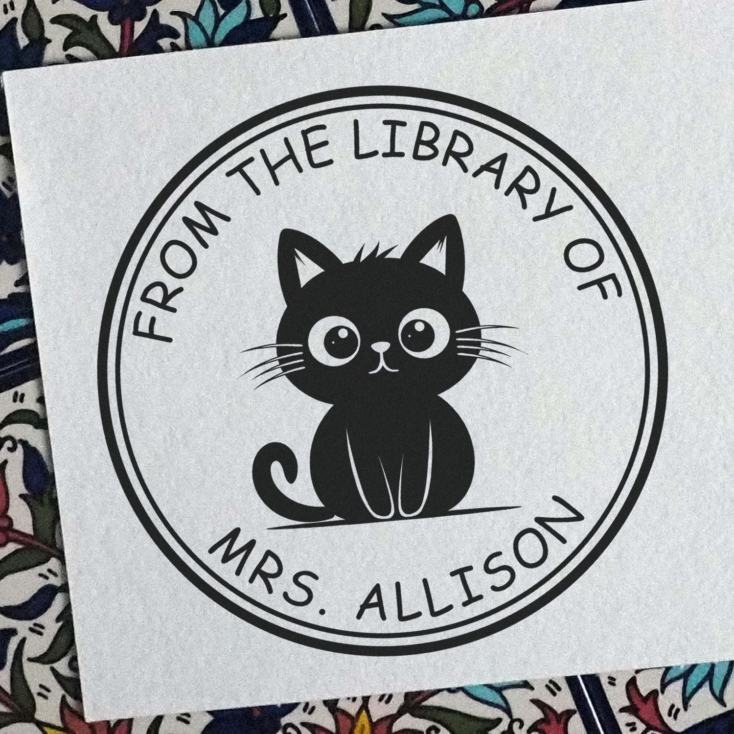 Wood Handle Sneaky Kitty Custom Library Stamp