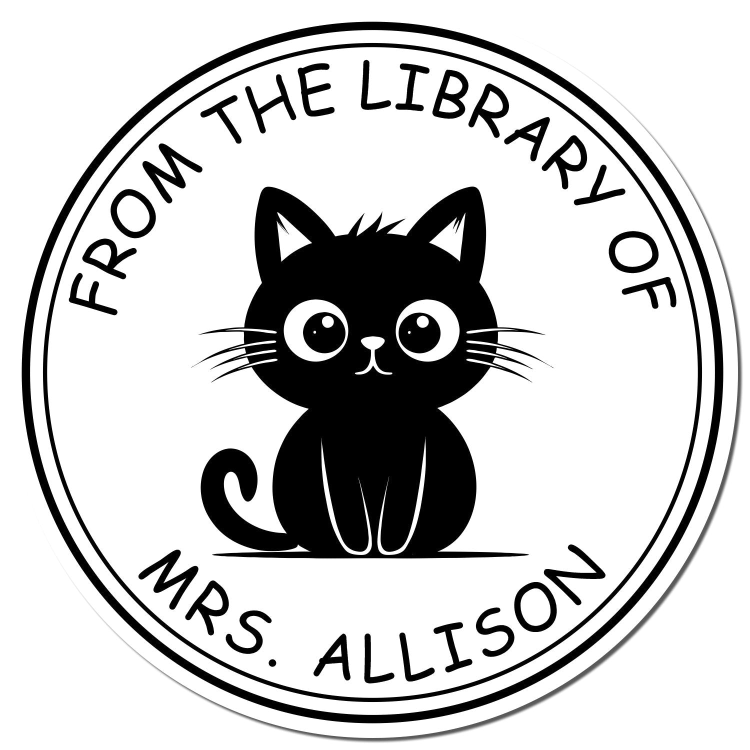 Wood Handle Sneaky Kitty Custom Library Stamp