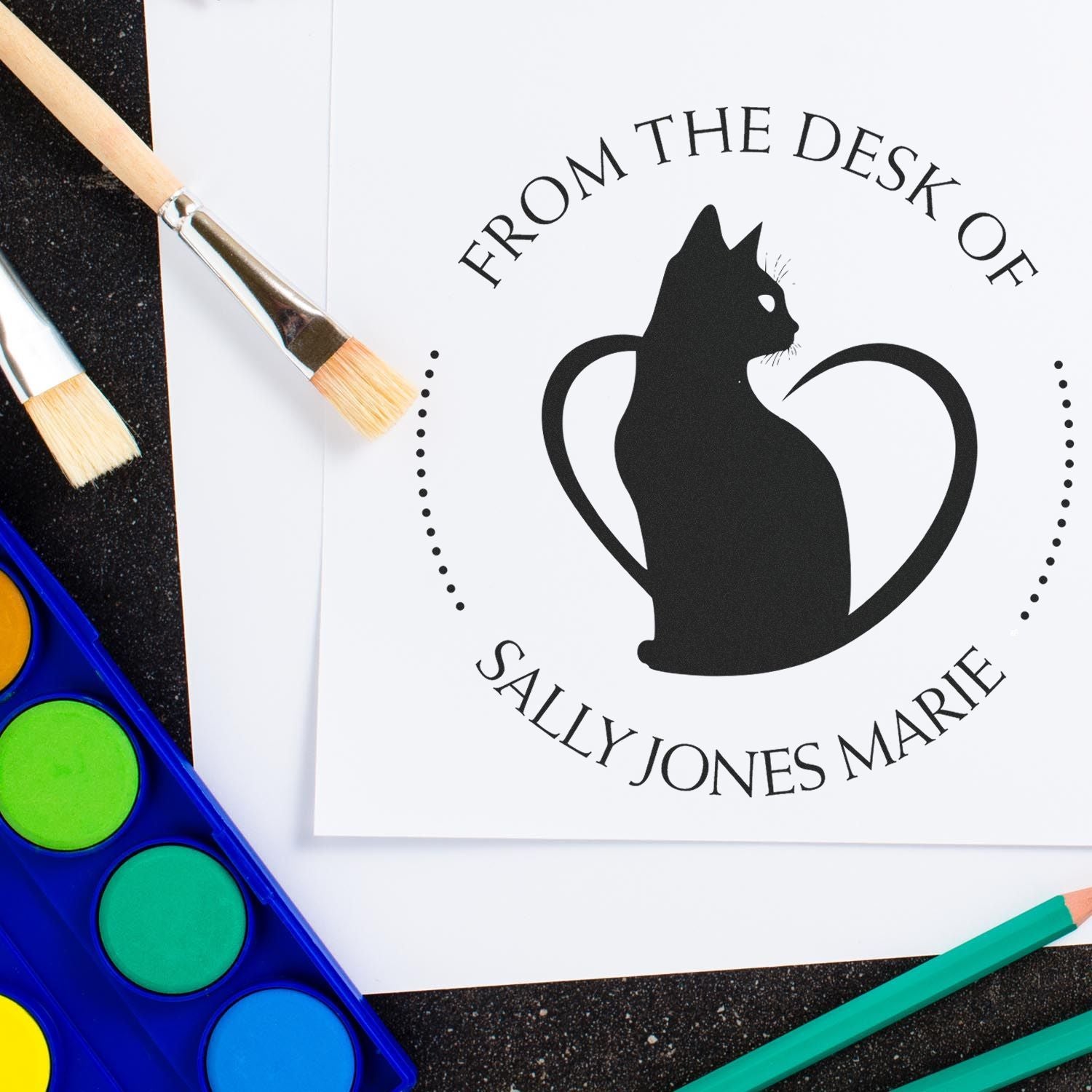 Wood Handle Furry Cat Custom Library Collection Stamp - Engineer Seal Stamps
