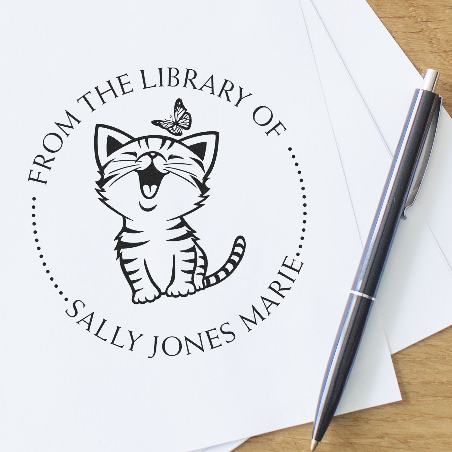 Self-Inking Lively Kitten Personalized Bibliophile Stamp
