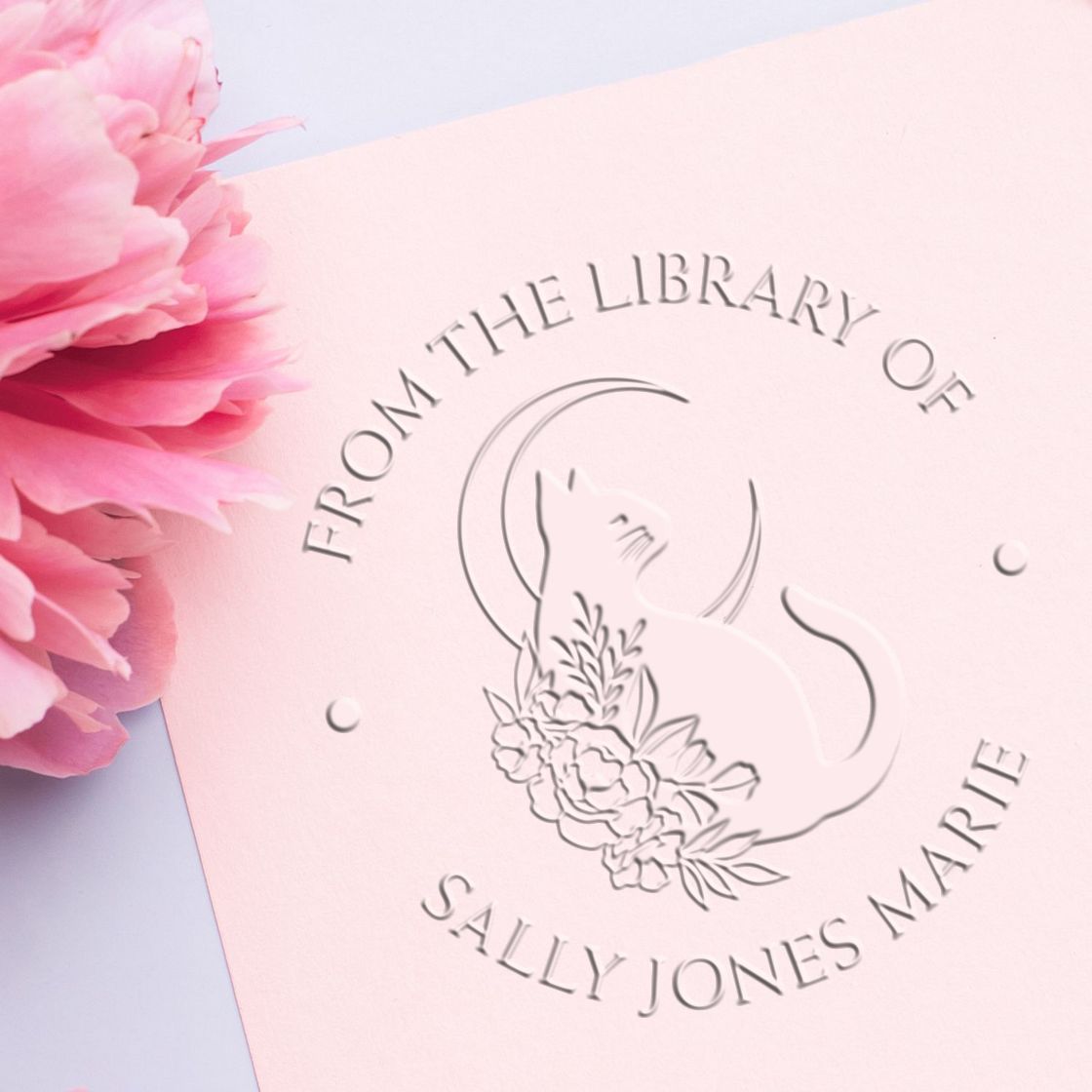 Soft Mischievous Feline Custom Book Belongs to Embossing Stamp