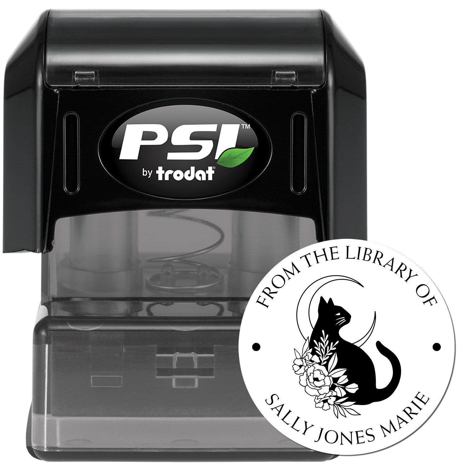PSI Pre-Inked Mischievous Feline Customized Library Name Stamp - Engineer Seal Stamps