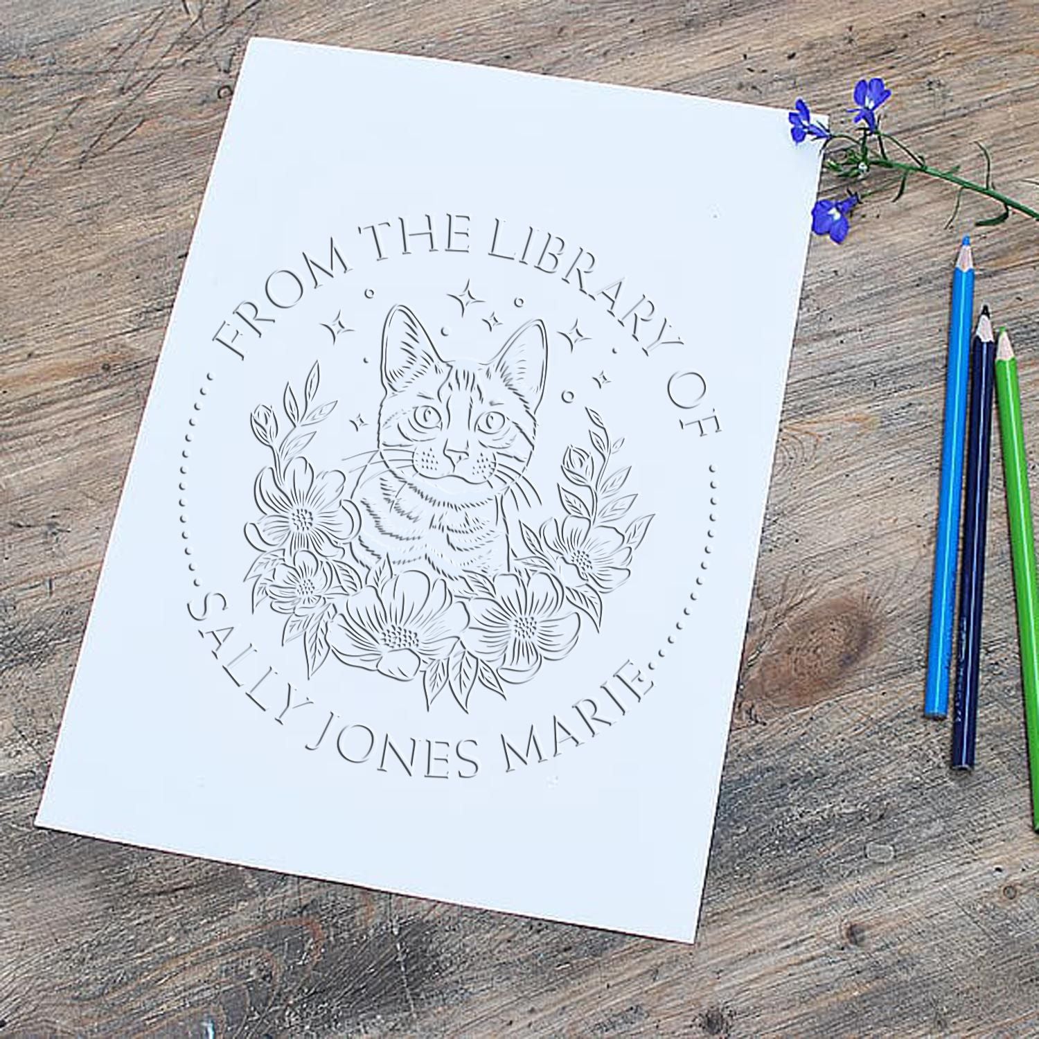 Soft Majestic Meow Custom Book Library Embossed Stamp - Engineer Seal Stamps