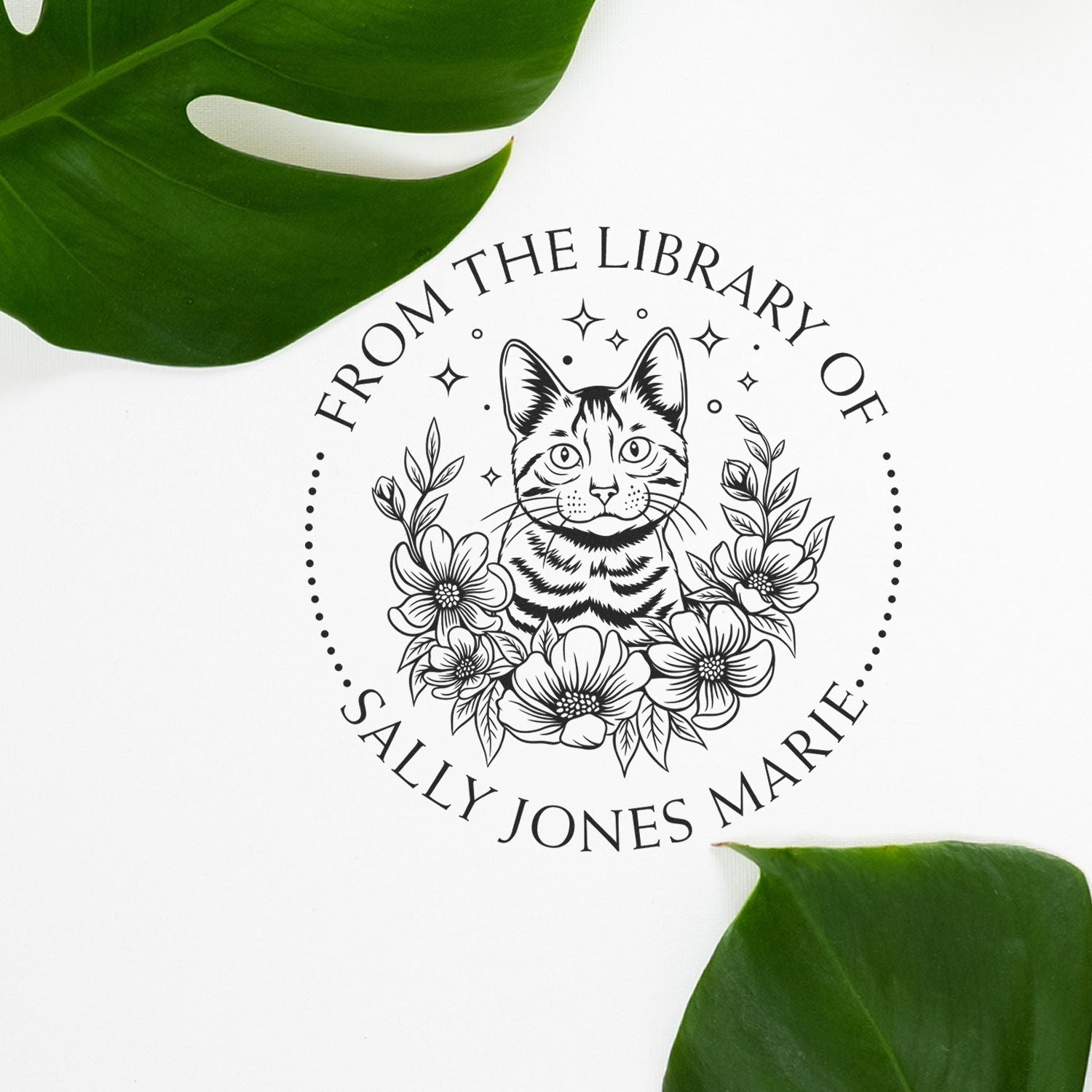 Self-Inking Majestic Meow Personalized Book Name Stamp