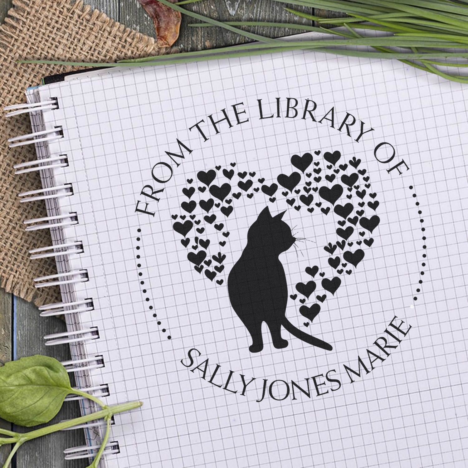 Self-Inking Lovely Cat Personalized Home Library Stamp