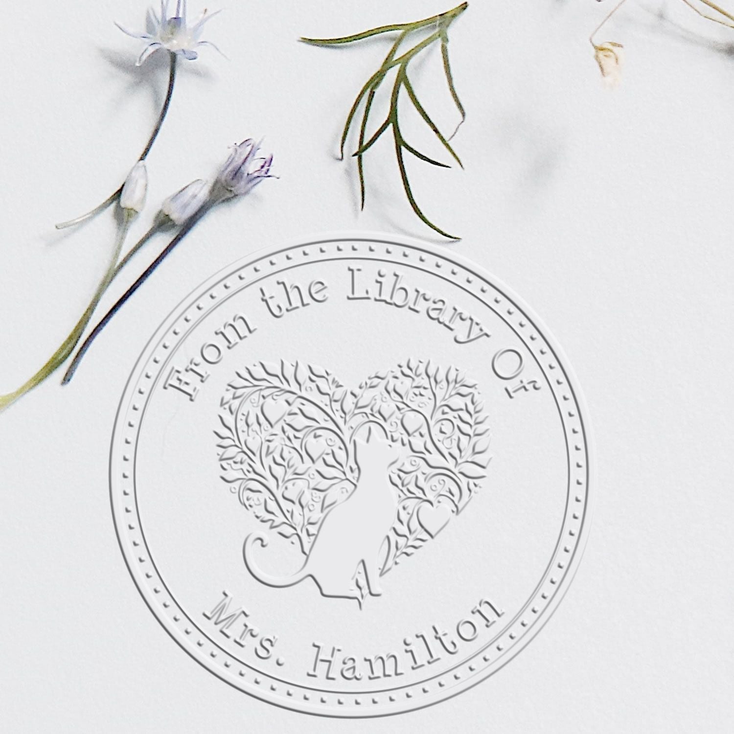 Soft Comforting Kitty Custom Book Lover Embossing Stamp