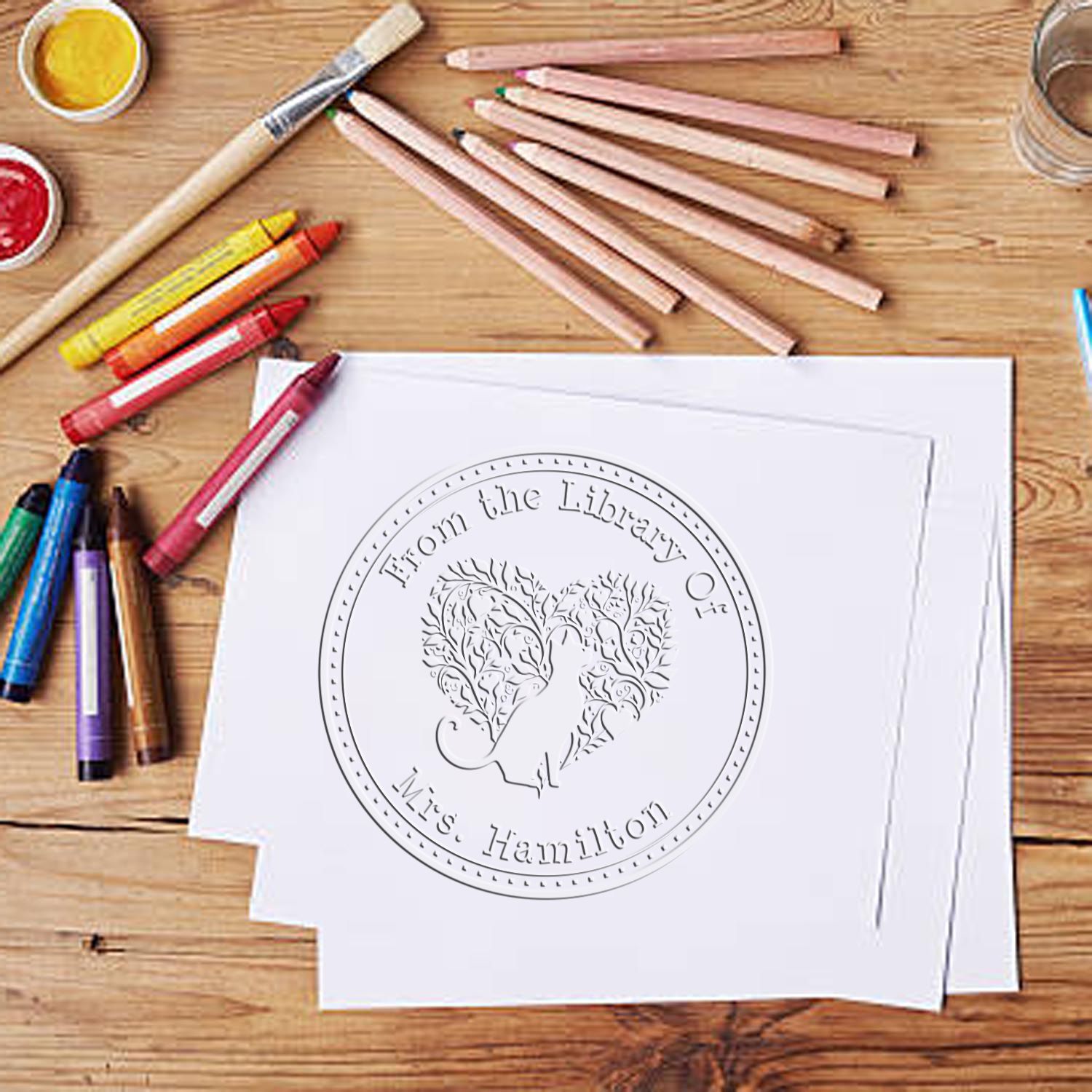 Soft Comforting Kitty Custom Book Lover Embossing Stamp