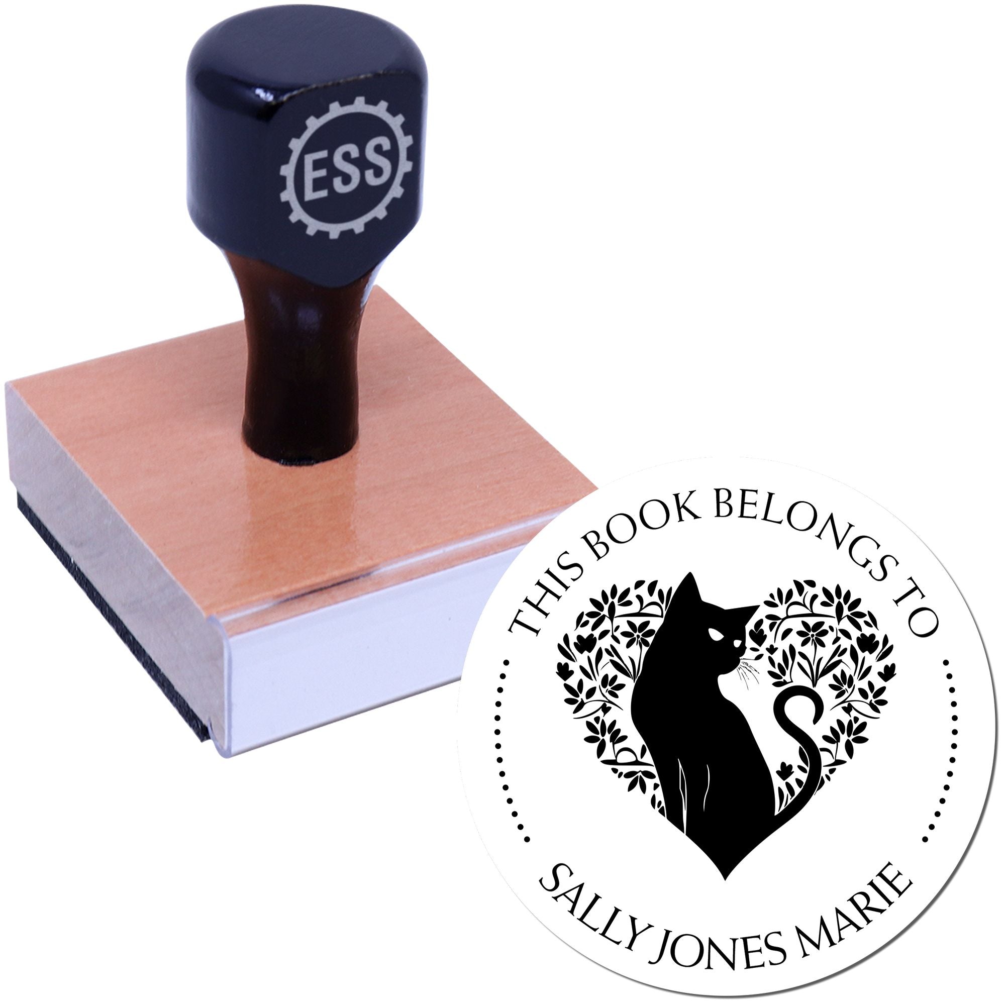Wood Handle Sleek Kitty Custom Made Book Stamp
