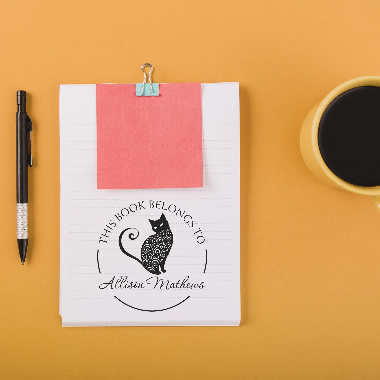 Wood Handle Spry Kitten Custom Made Book Library Stamp
