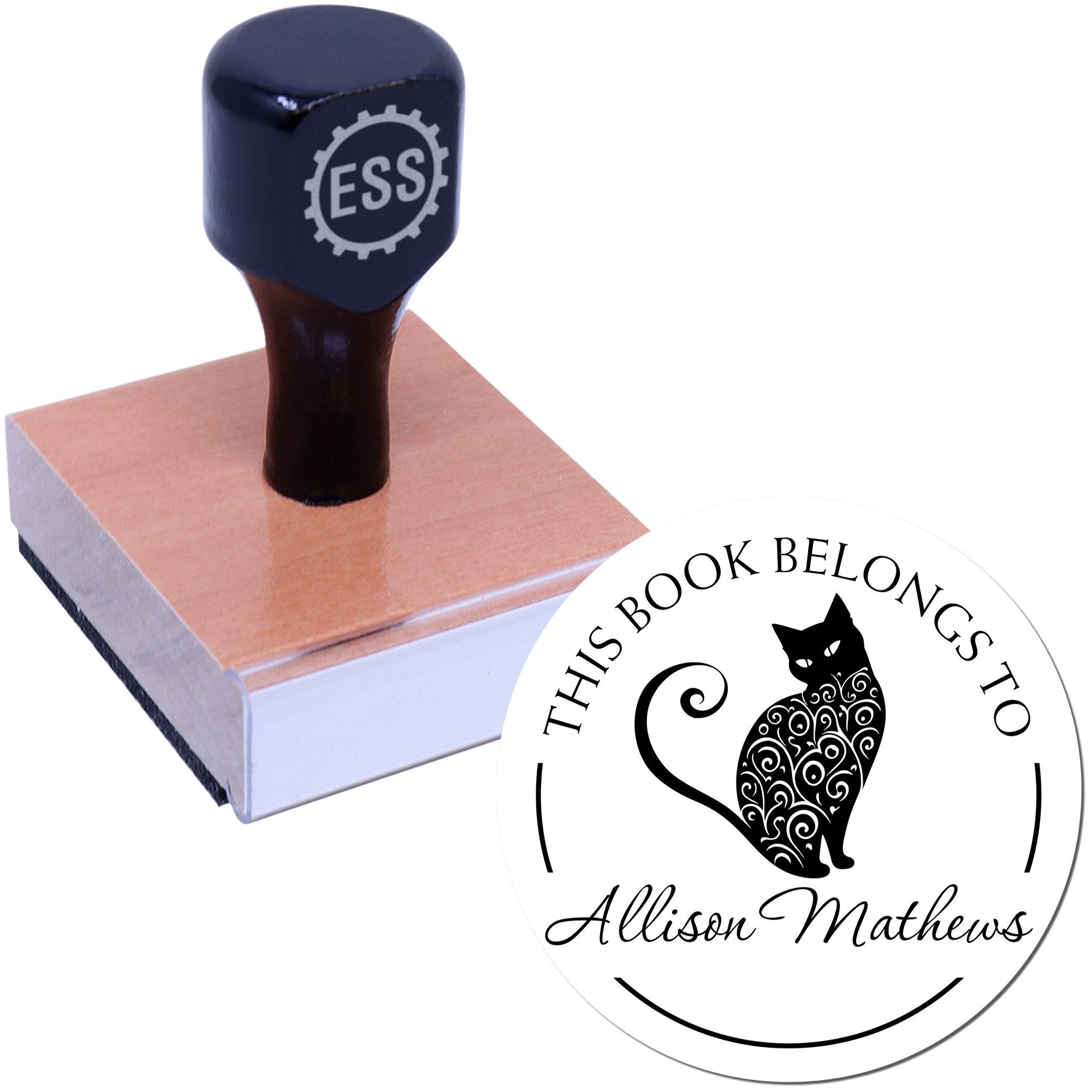Wood Handle Spry Kitten Custom Made Book Library Stamp