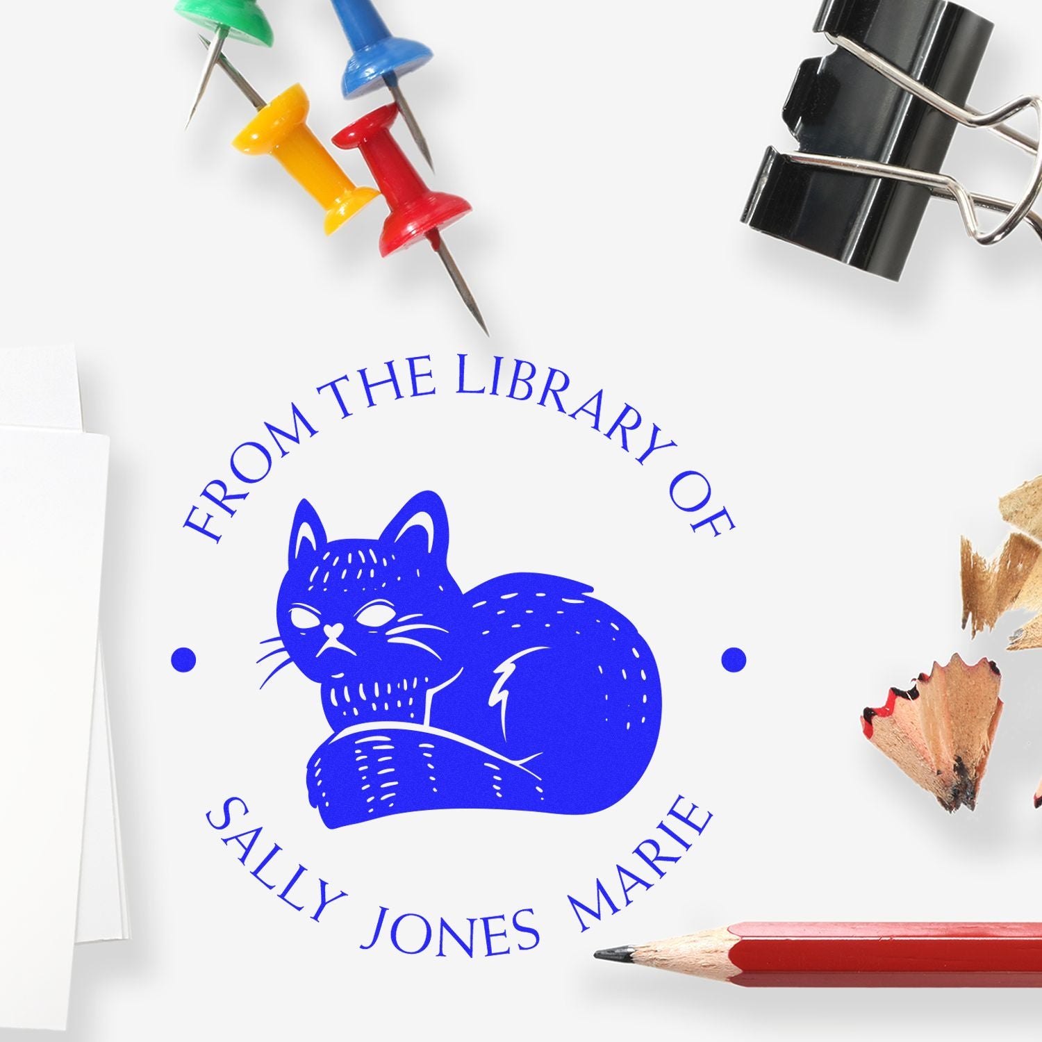 Wood Handle Expressive Cat Custom Made Book Lover Stamp - Engineer Seal Stamps