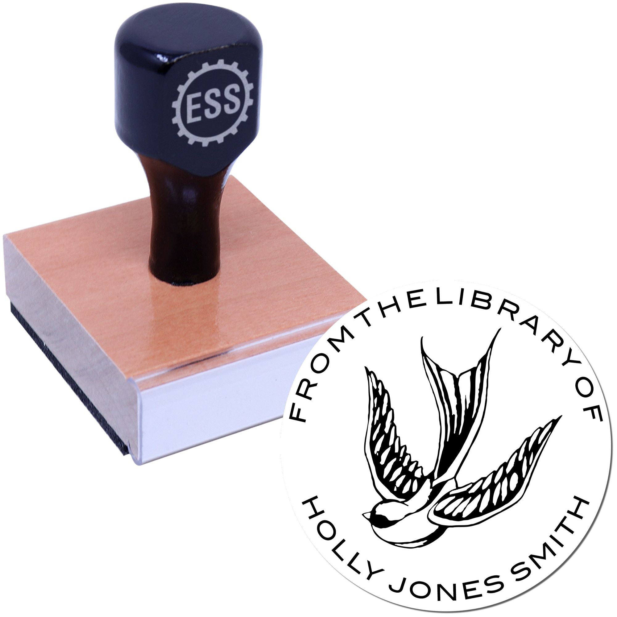 Wood Handle Soaring Sparrow Customizable Book Logo Stamp