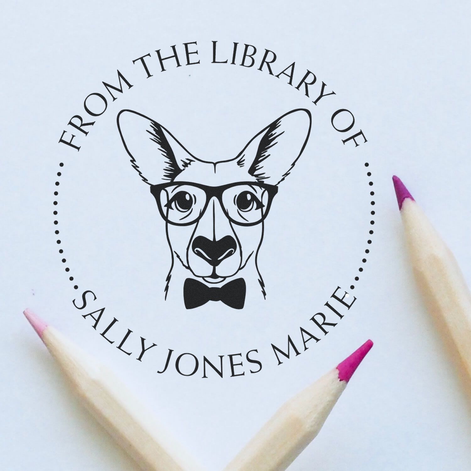Slim Pre-Inked Kind Kangaroo Custom-Made Book Library Name Stamp