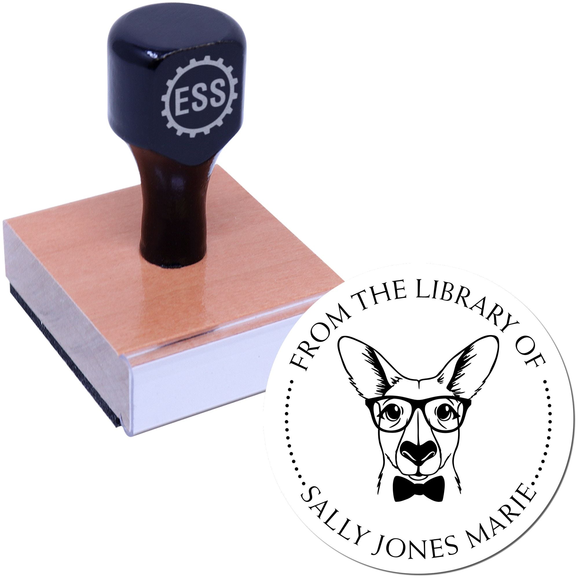 Wood Handle Kind Kangaroo Customizable Book Insignia Stamp